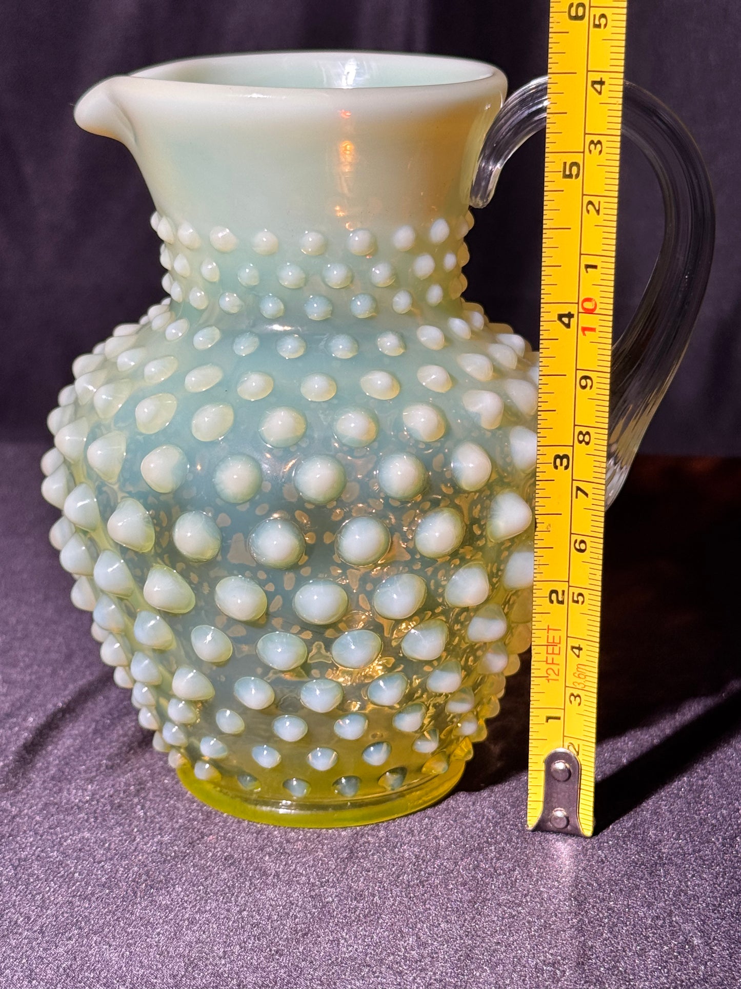 Uranium-Fenton-Hobnail-Syrup Pitcher - topaz opalescent