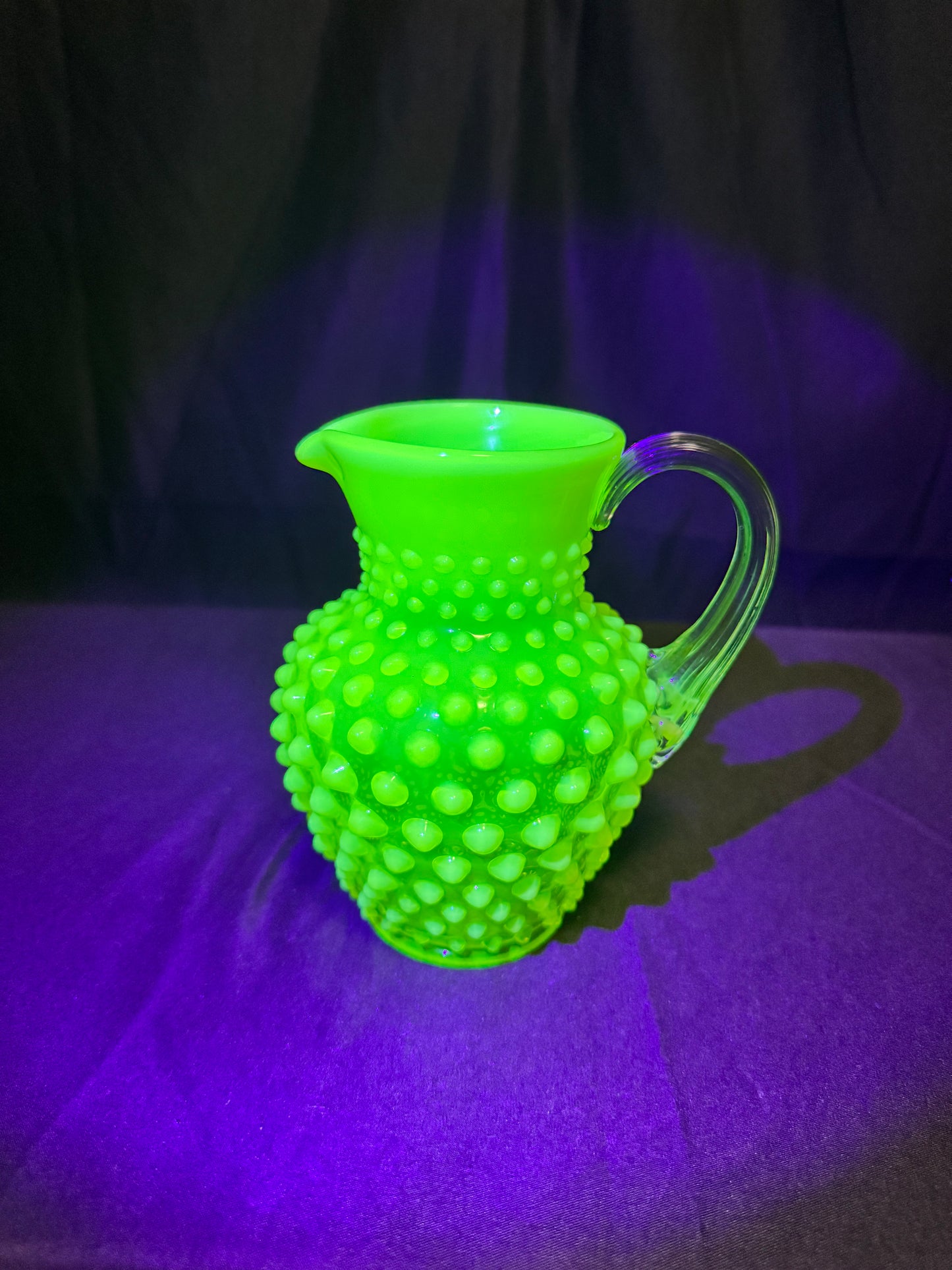 Uranium-Fenton-Hobnail-Syrup Pitcher - topaz opalescent