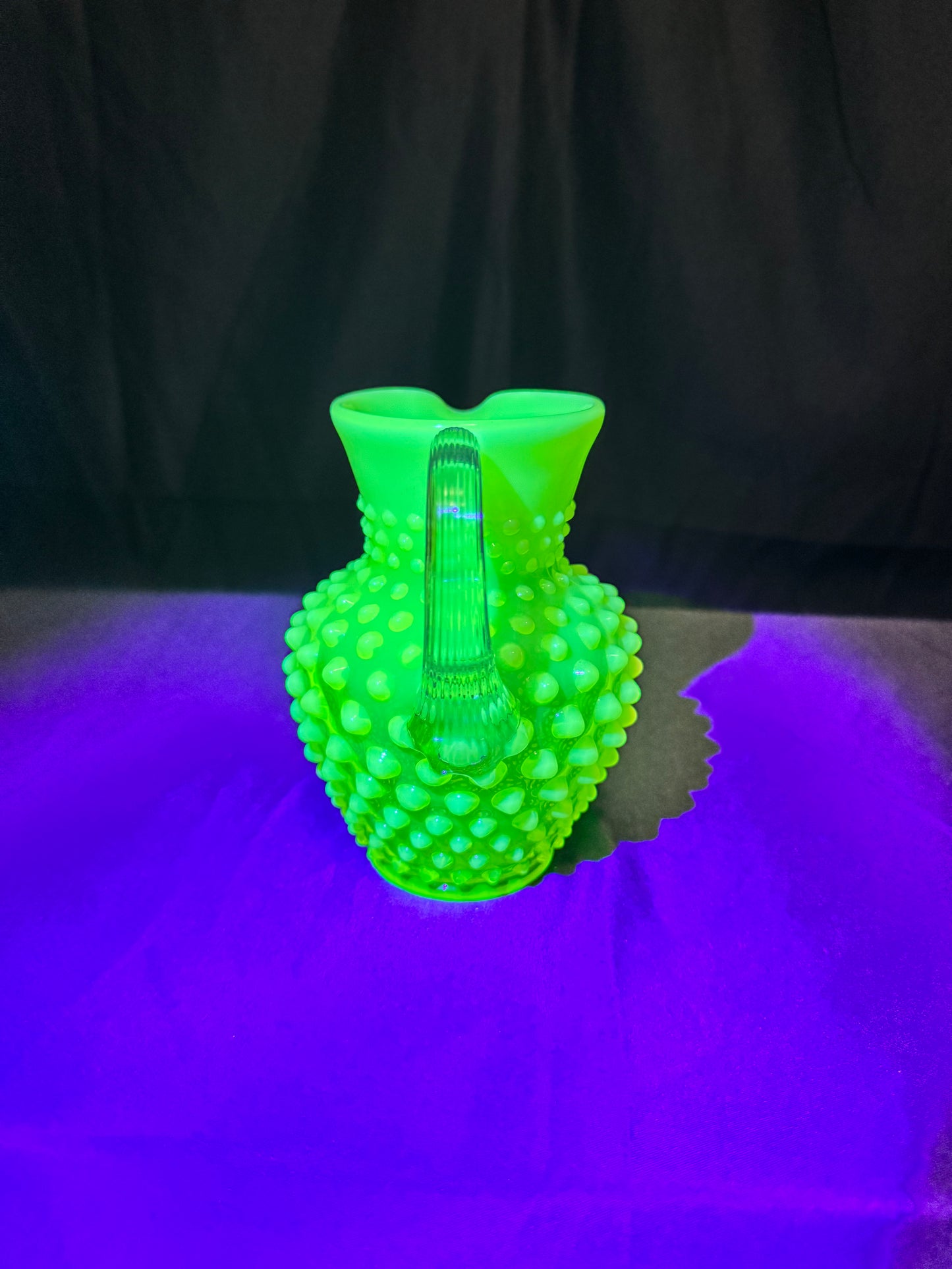 Uranium-Fenton-Hobnail-Syrup Pitcher - topaz opalescent