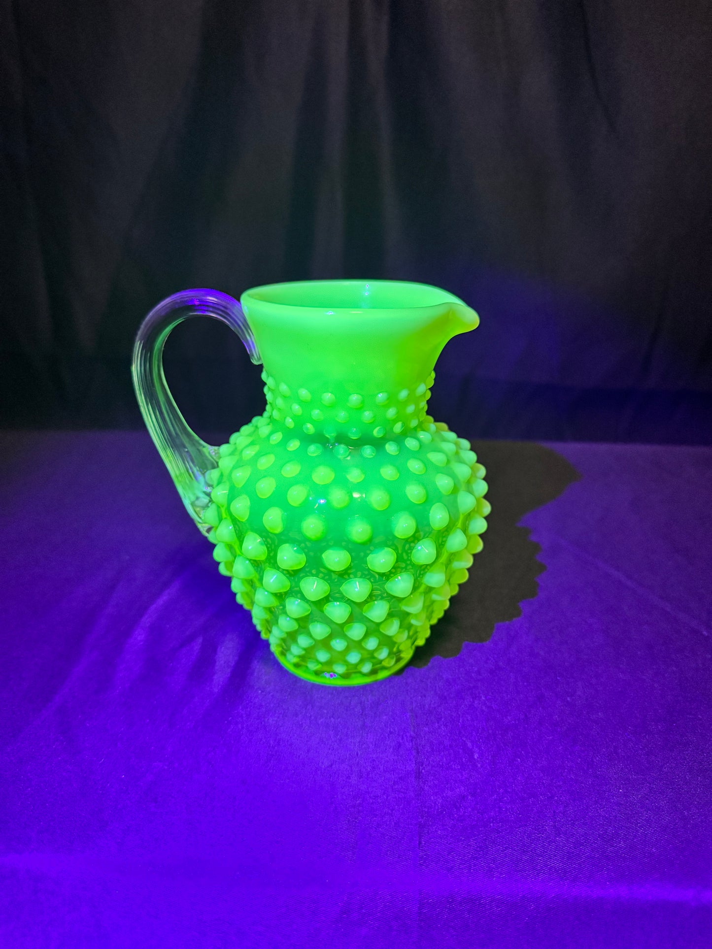 Uranium-Fenton-Hobnail-Syrup Pitcher - topaz opalescent