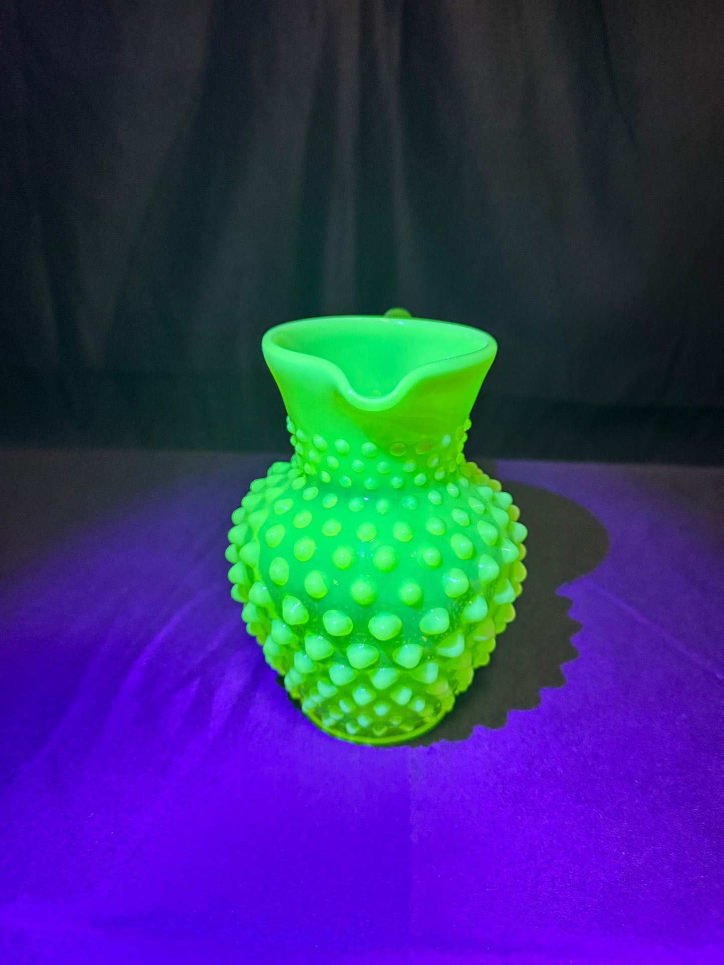 Uranium-Fenton-Hobnail-Syrup Pitcher - topaz opalescent