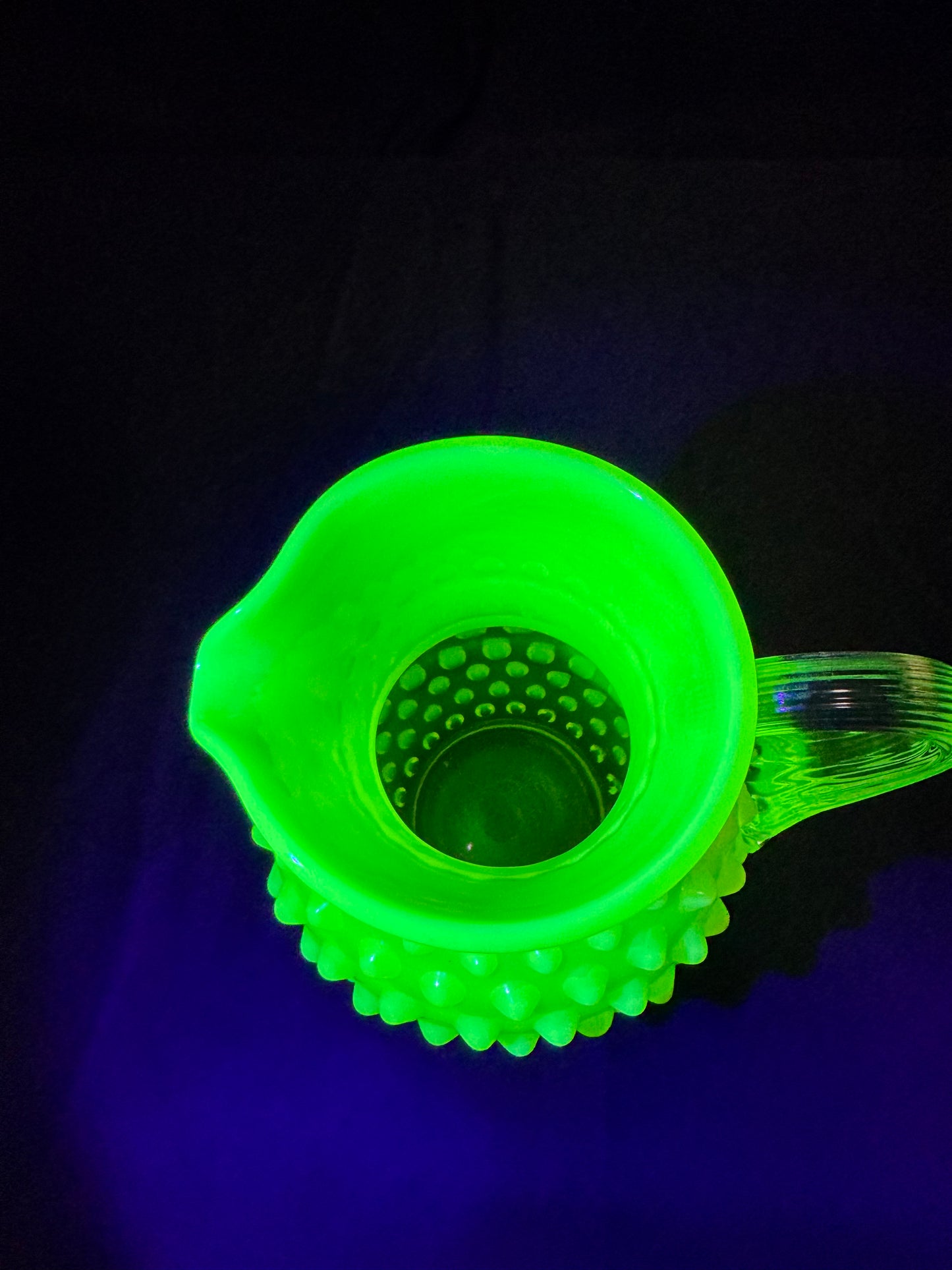 Uranium-Fenton-Hobnail-Syrup Pitcher - topaz opalescent