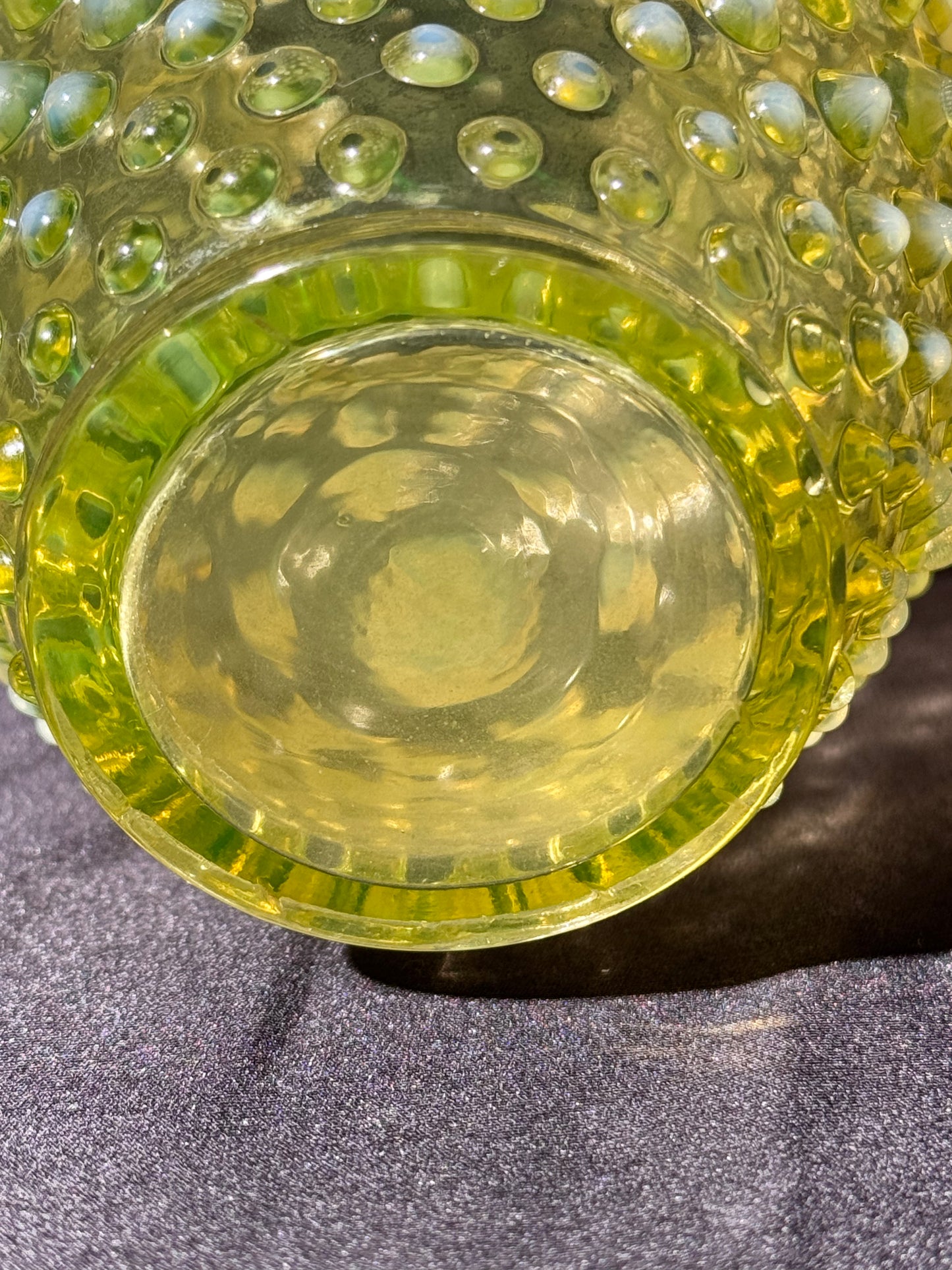 Uranium- Fenton- Hobnail- syrup pitcher -crimped spout - topaz opalescent