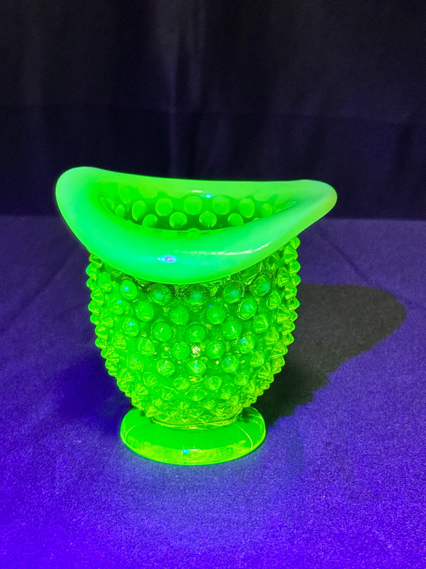 Uranium- Fenton- Hobnail- mini flared Vase -topaz opalescent