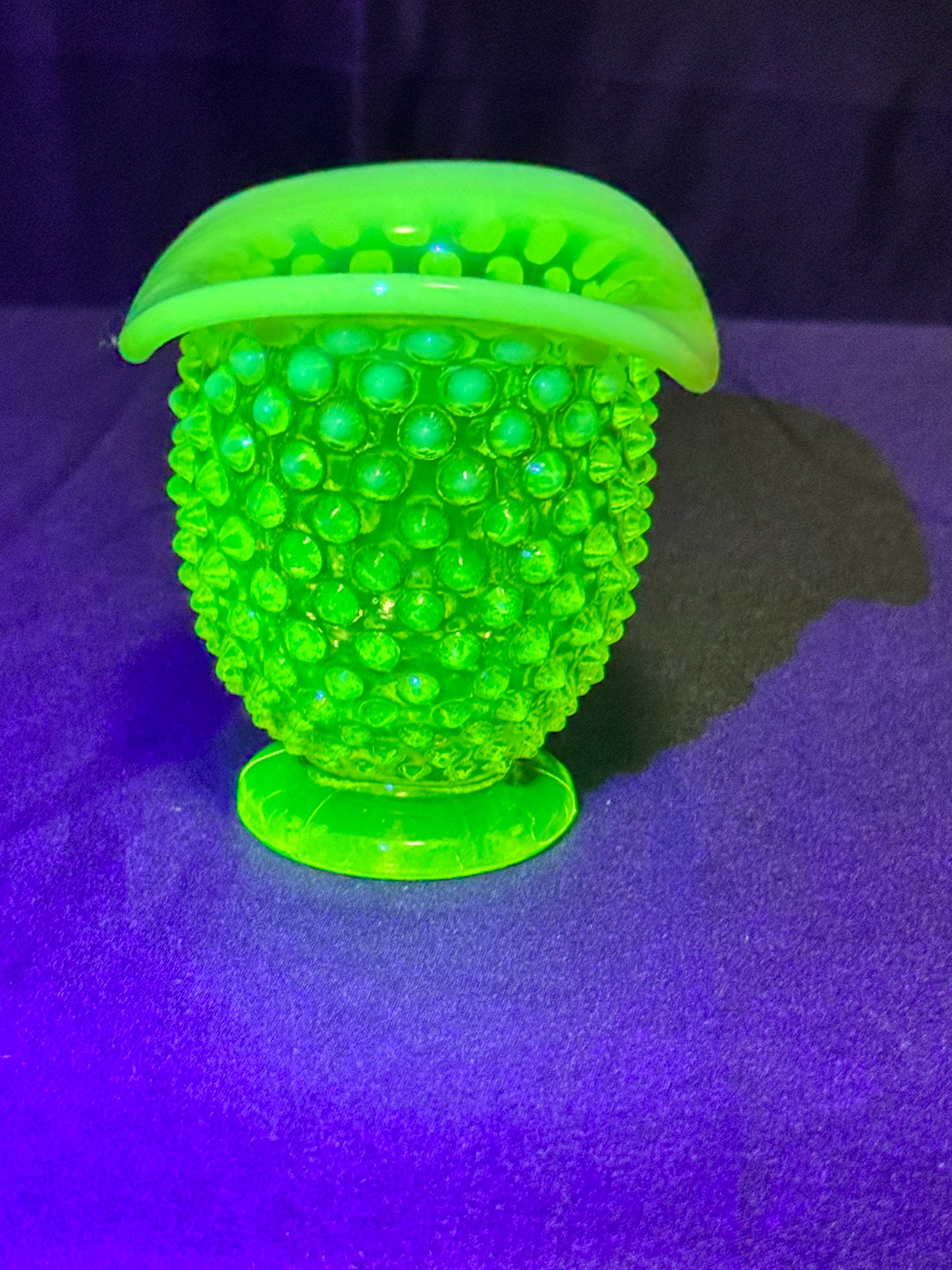 Uranium- Fenton- Hobnail- mini flared Vase -topaz opalescent