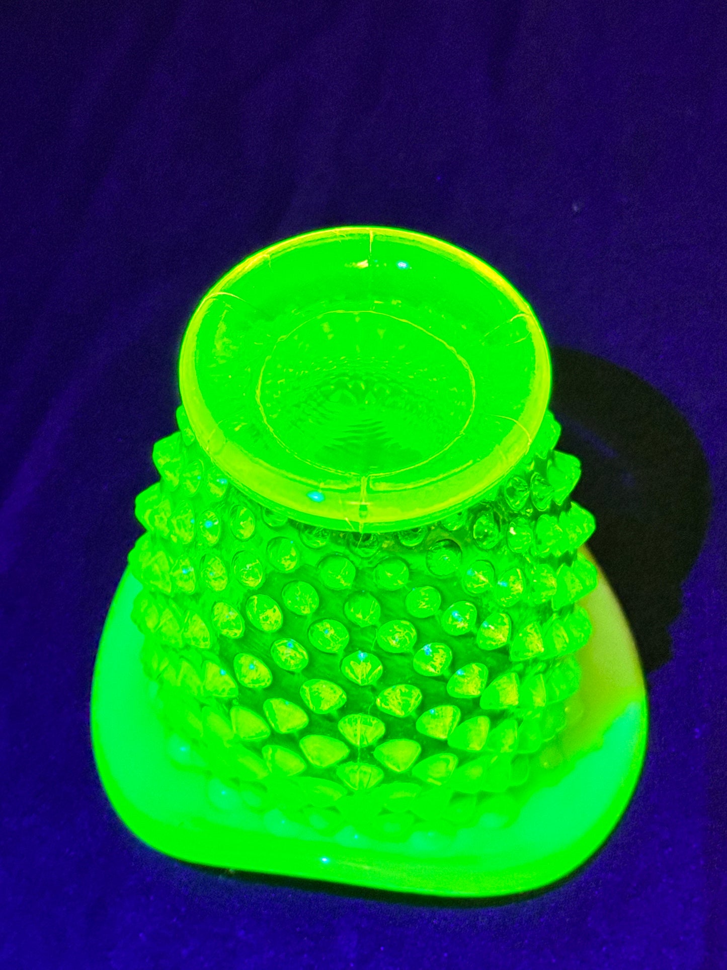 Uranium- Fenton- Hobnail- mini flared Vase -topaz opalescent