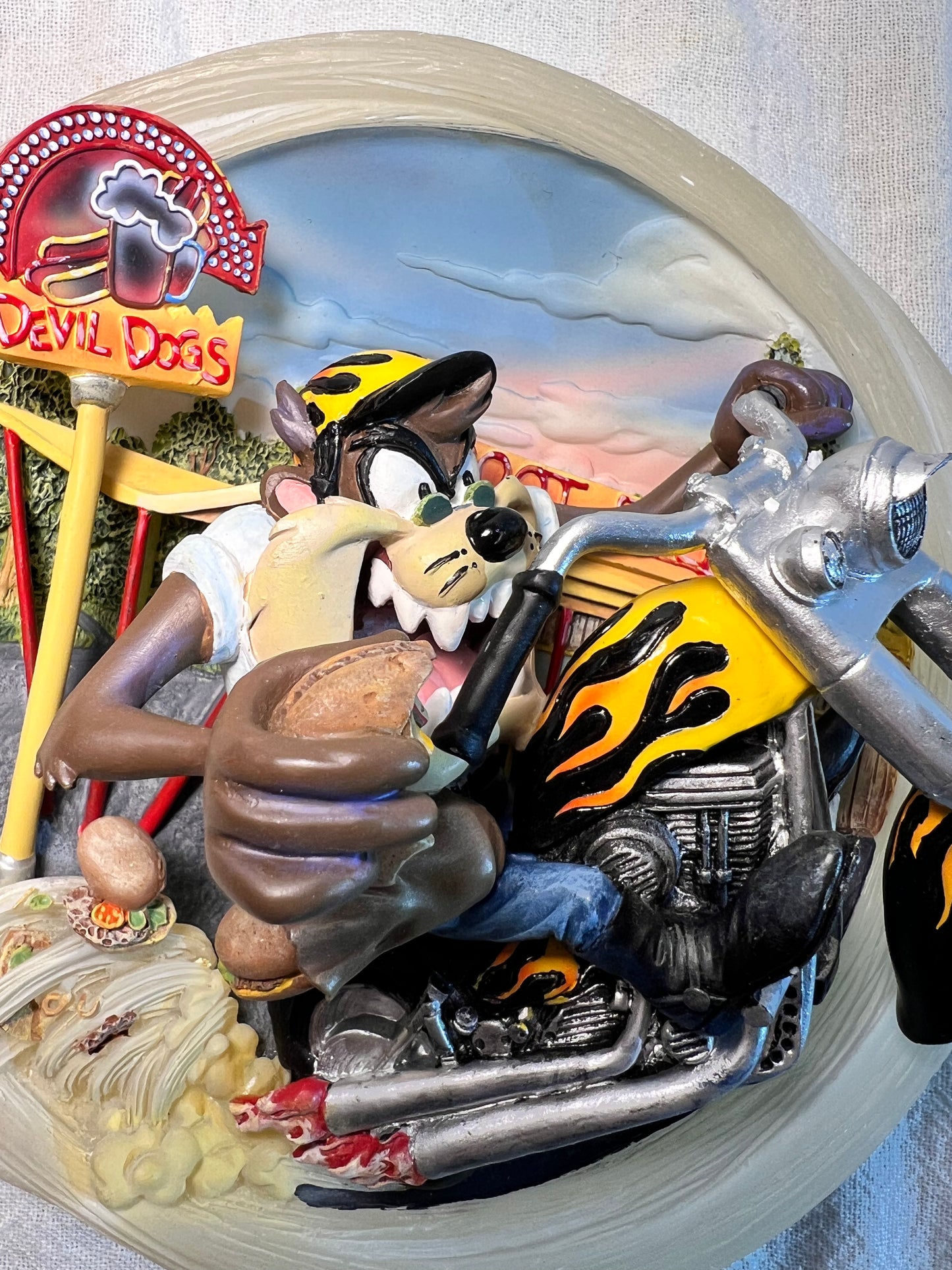 Greased Biking- 5 1/2” Plate- 4th issue in As Taz I Wanna Be! - Bradford Exchange- 1999- Looney Tunes- Warner Brothers- 3D- # A2277