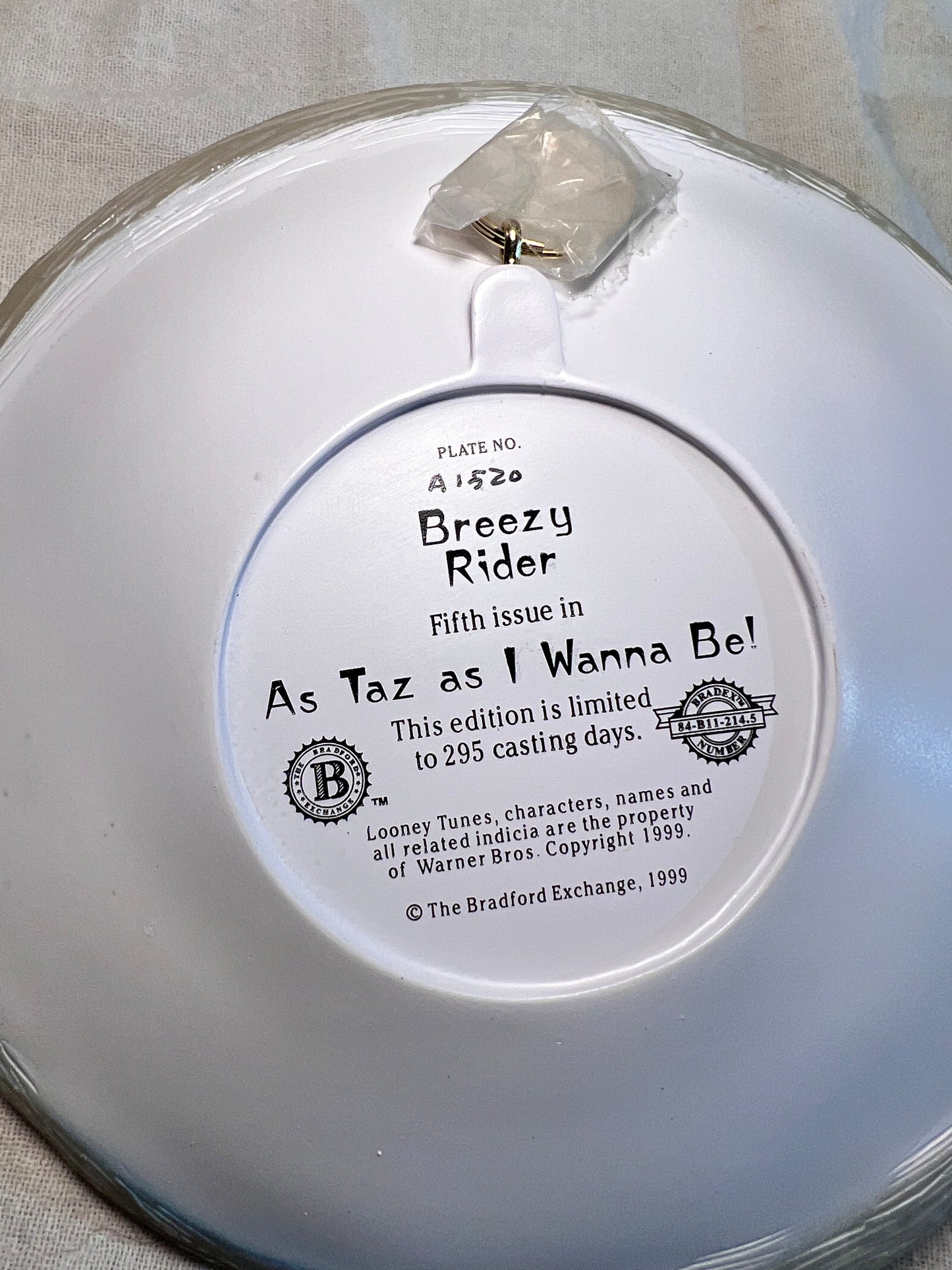 Breezy Rider- 5 1/2” Plate - 5th issue in As Taz I Wanna Be! - Bradford Exchange- Looney Tunes- Warner Brothers- 3D - #A1520
