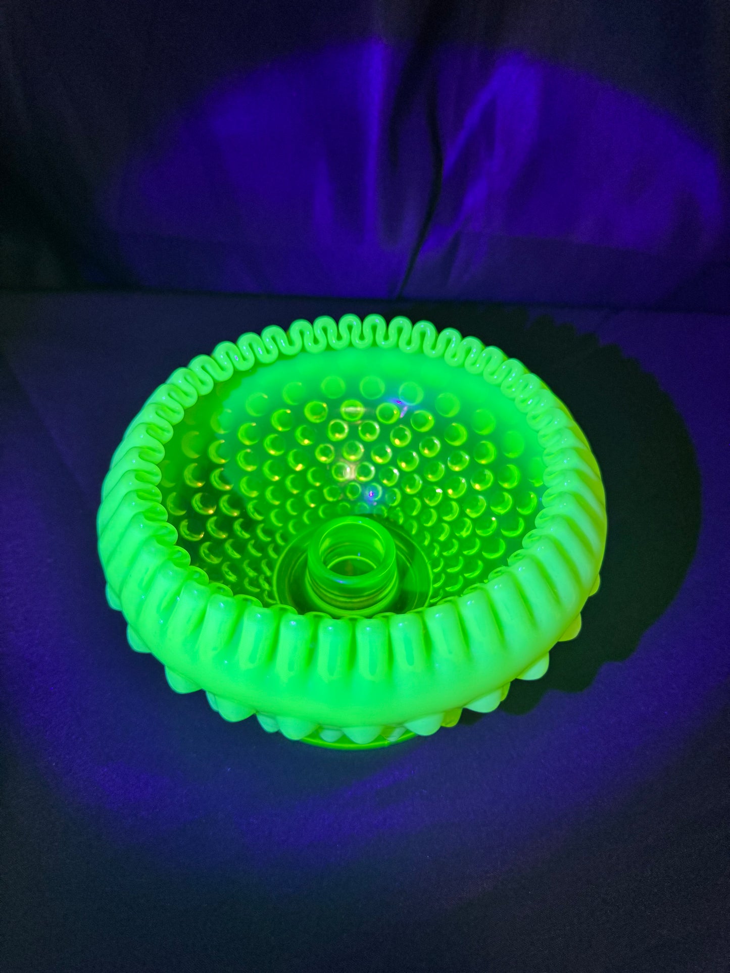 Uranium- Fenton- hobnail- crimped candlestick holder - Topaz Opalescent