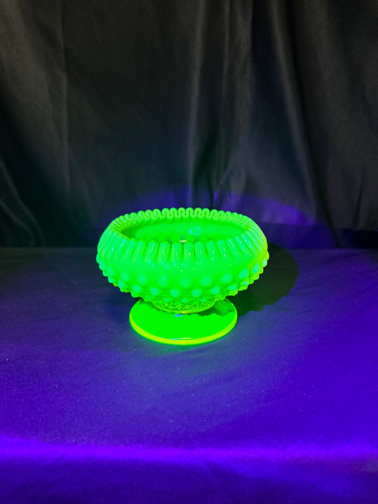 Uranium- Fenton- hobnail- crimped candlestick holder - Topaz Opalescent