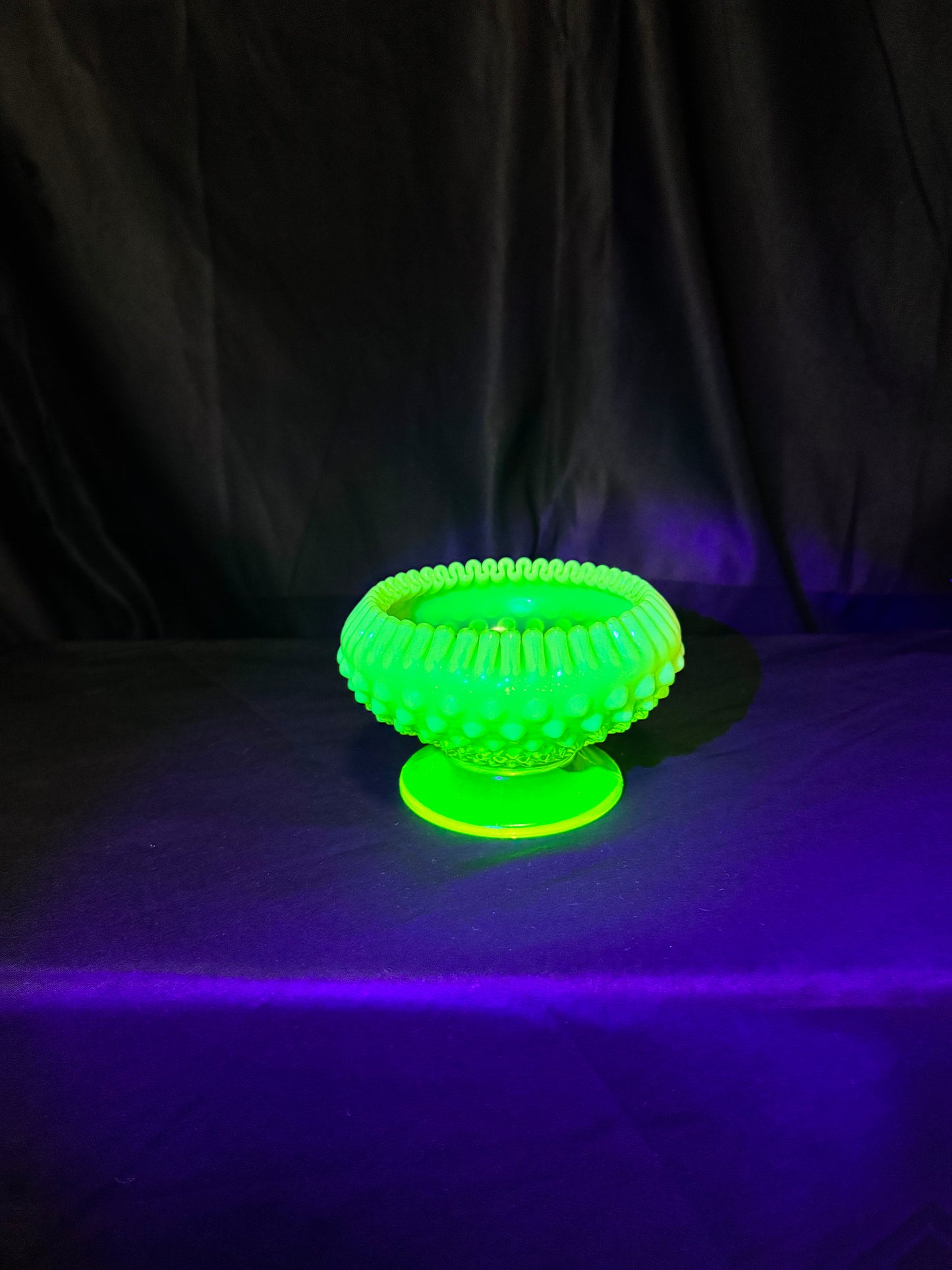 Uranium- Fenton- hobnail- crimped candlestick holder - Topaz Opalescent