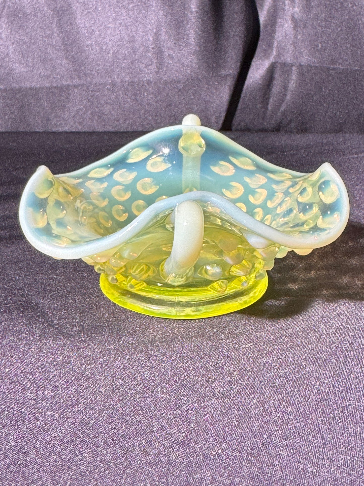 Uranium- Fenton- Hobnail- mini Bon Bon dish - Topaz Opalescent