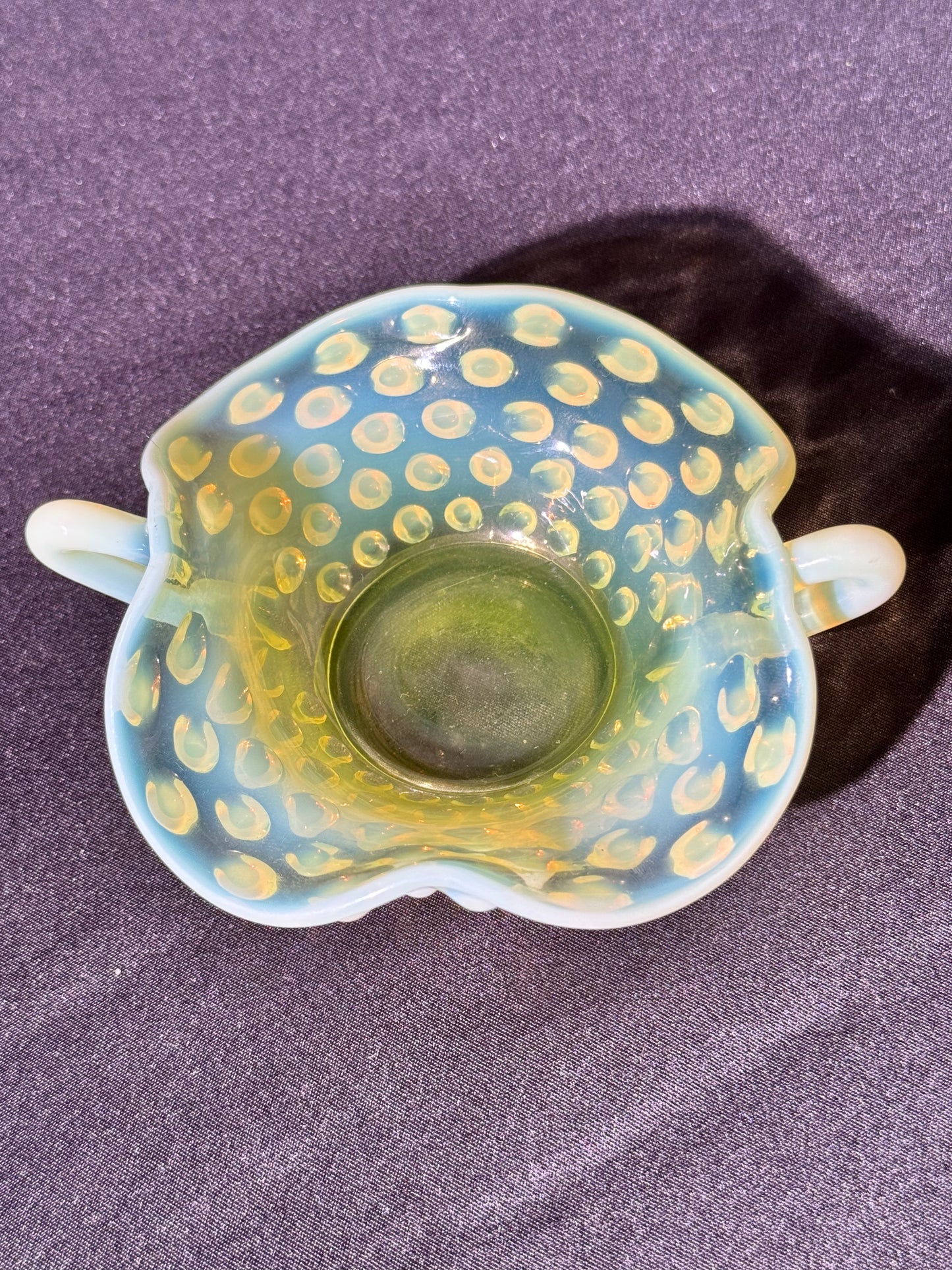 Uranium- Fenton- Hobnail- mini Bon Bon dish - Topaz Opalescent