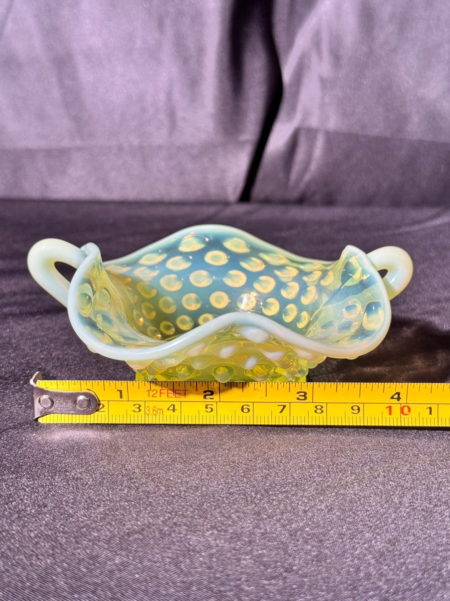 Uranium- Fenton- Hobnail- mini Bon Bon dish - Topaz Opalescent