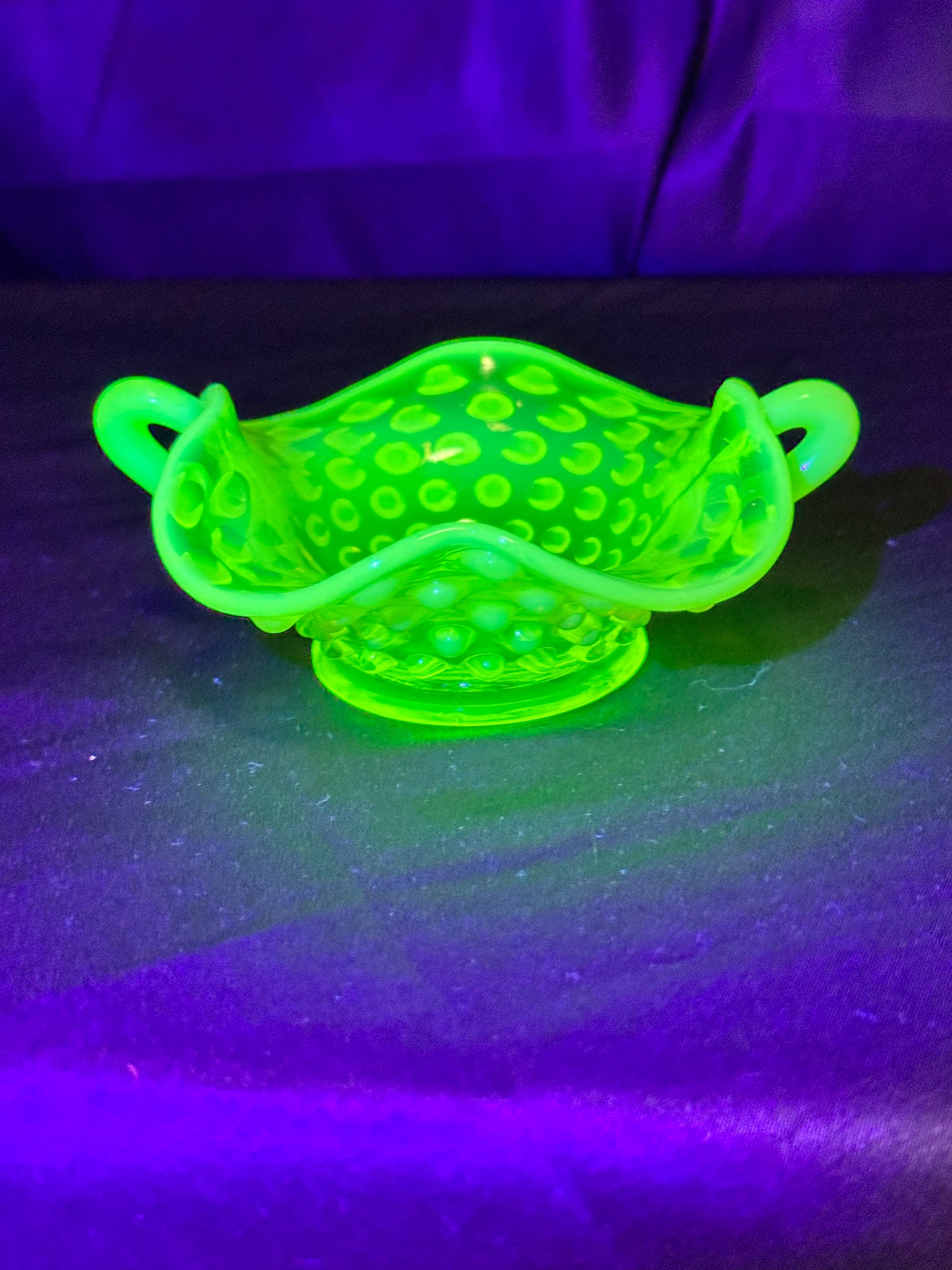 Uranium- Fenton- Hobnail- mini Bon Bon dish - Topaz Opalescent