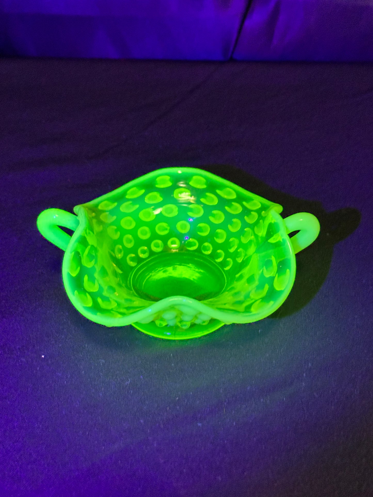 Uranium- Fenton- Hobnail- mini Bon Bon dish - Topaz Opalescent