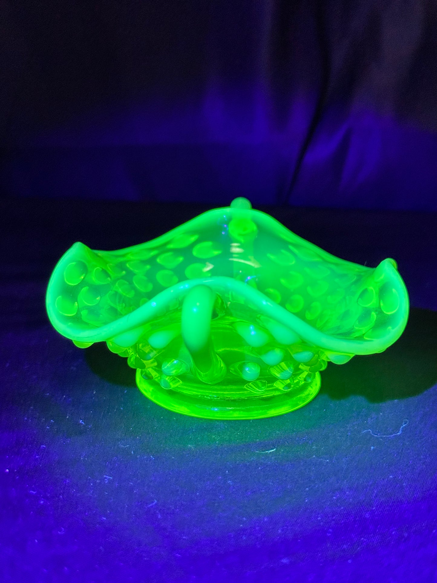 Uranium- Fenton- Hobnail- mini Bon Bon dish - Topaz Opalescent