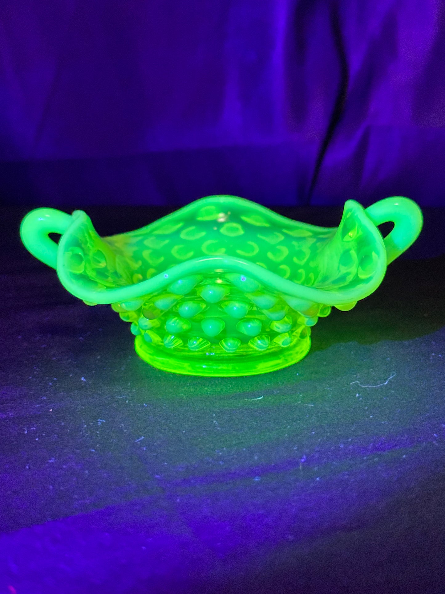 Uranium- Fenton- Hobnail- mini Bon Bon dish - Topaz Opalescent