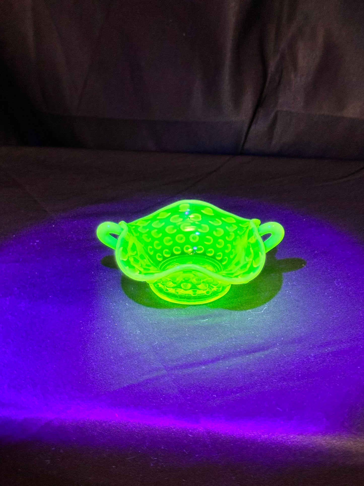 Uranium- Fenton- Hobnail- mini Bon Bon dish - Topaz Opalescent