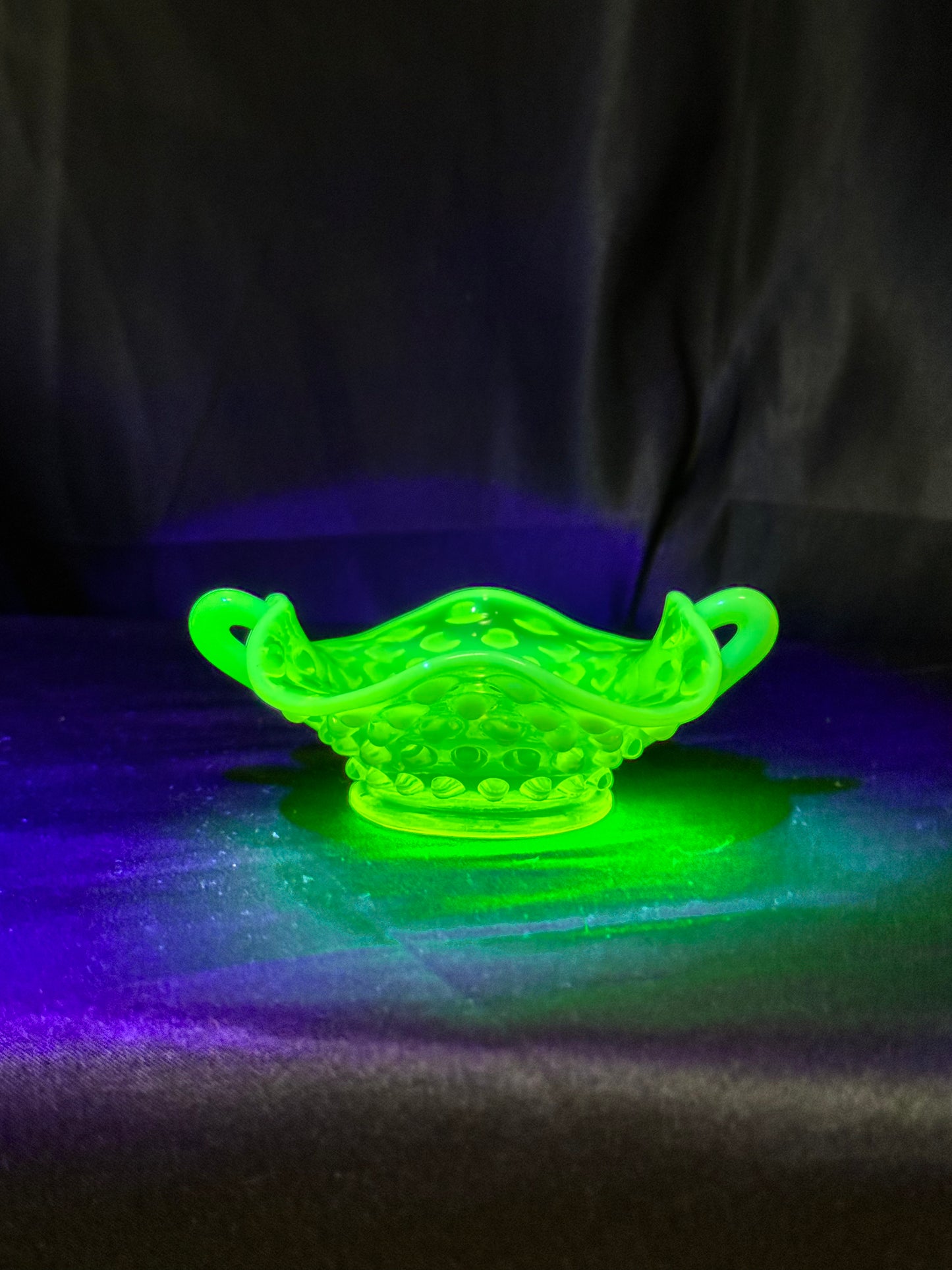 Uranium- Fenton- Hobnail- mini Bon Bon dish - Topaz Opalescent