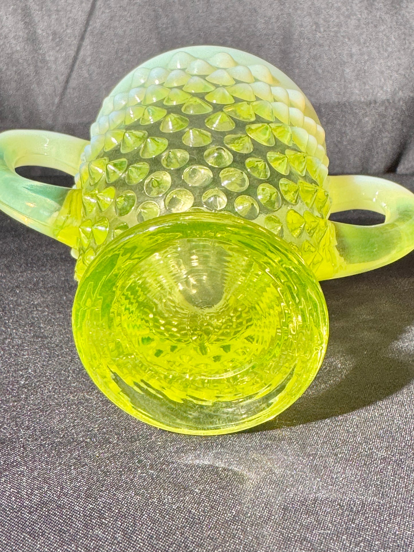 Uranium- Fenton- Hobnail- 3.5” tall creamer and sugar set - topaz opalescent