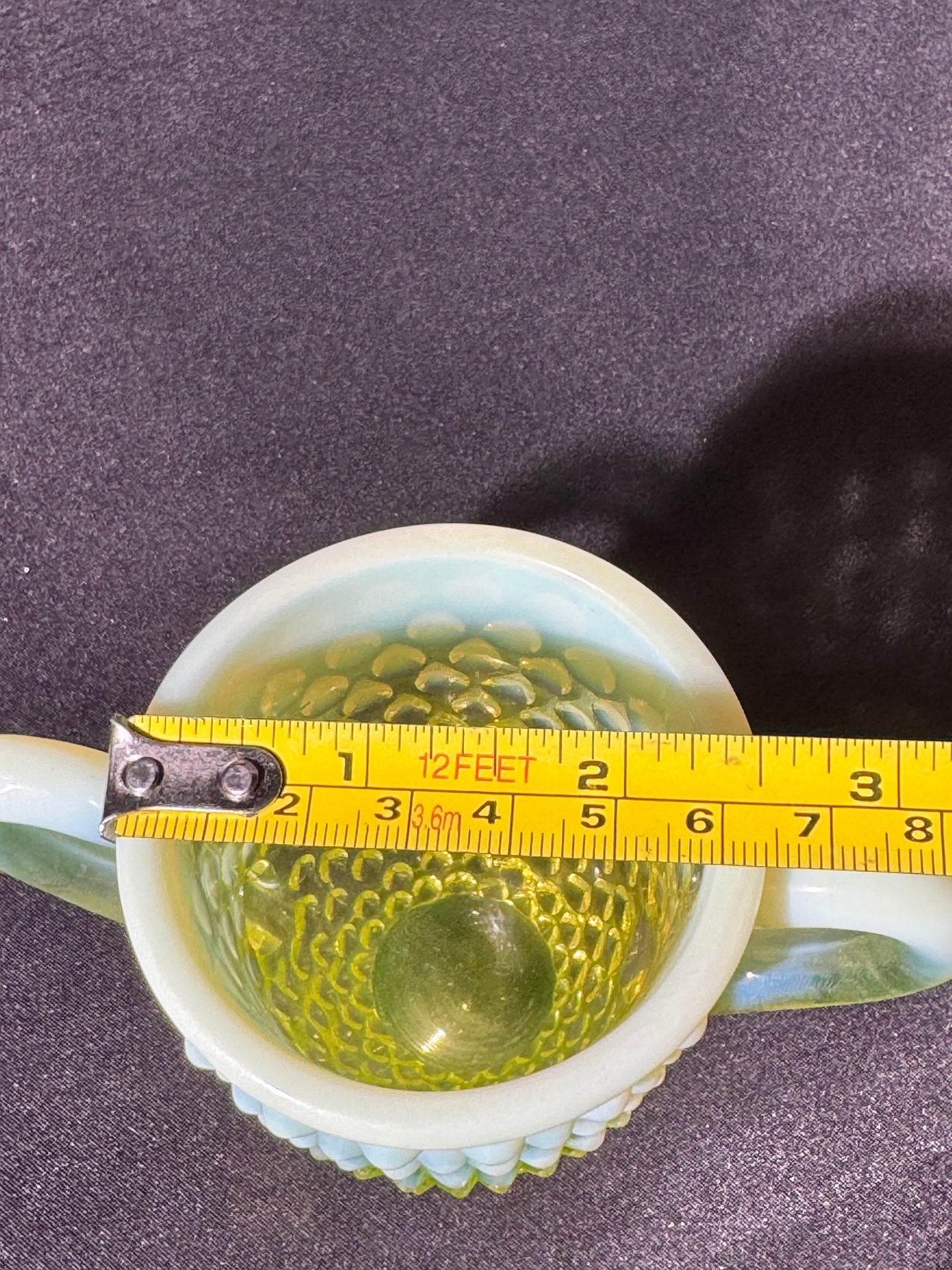 Uranium- Fenton- Hobnail- 3.5” tall creamer and sugar set - topaz opalescent