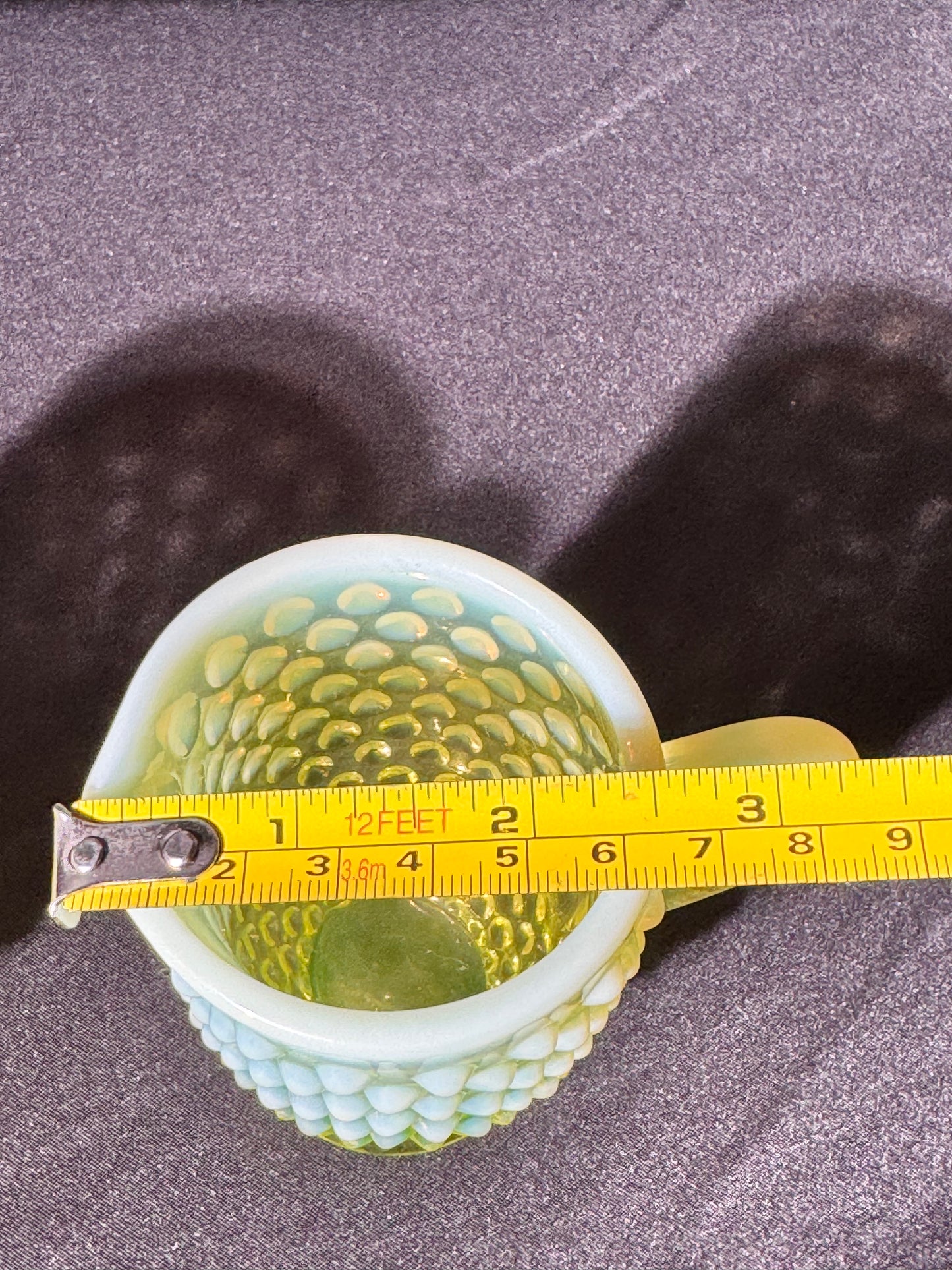 Uranium- Fenton- Hobnail- 3.5” tall creamer and sugar set - topaz opalescent