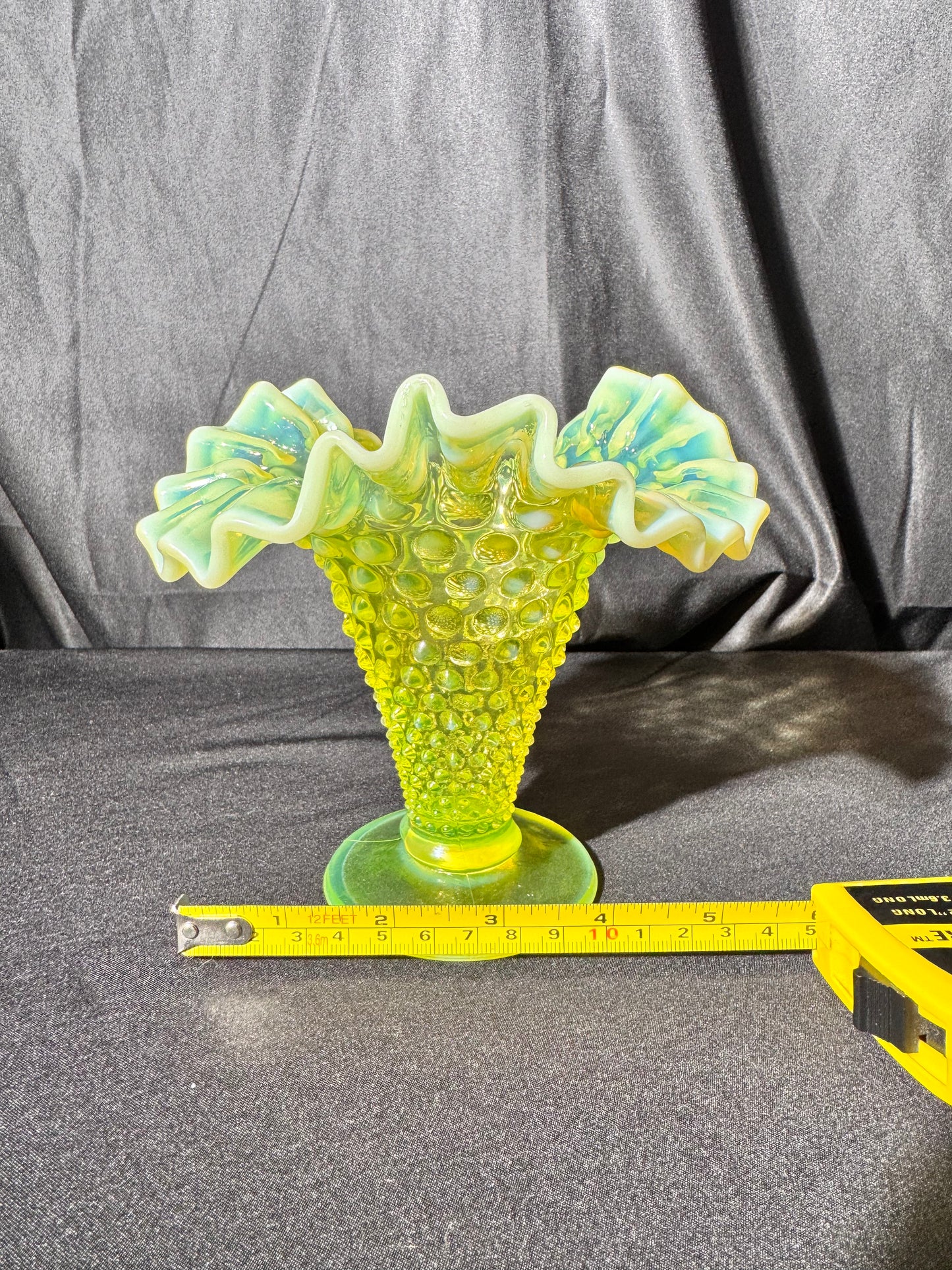 Uranium-Fenton- hobnail- 5.5” tall Flower Vase- Topaz opalescent