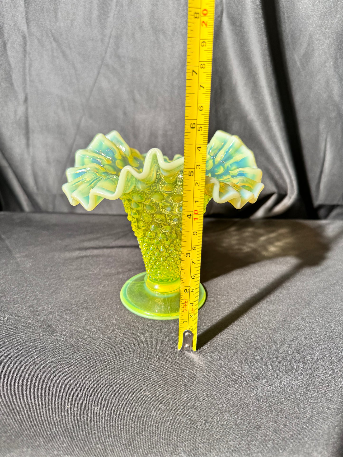 Uranium-Fenton- hobnail- 5.5” tall Flower Vase- Topaz opalescent