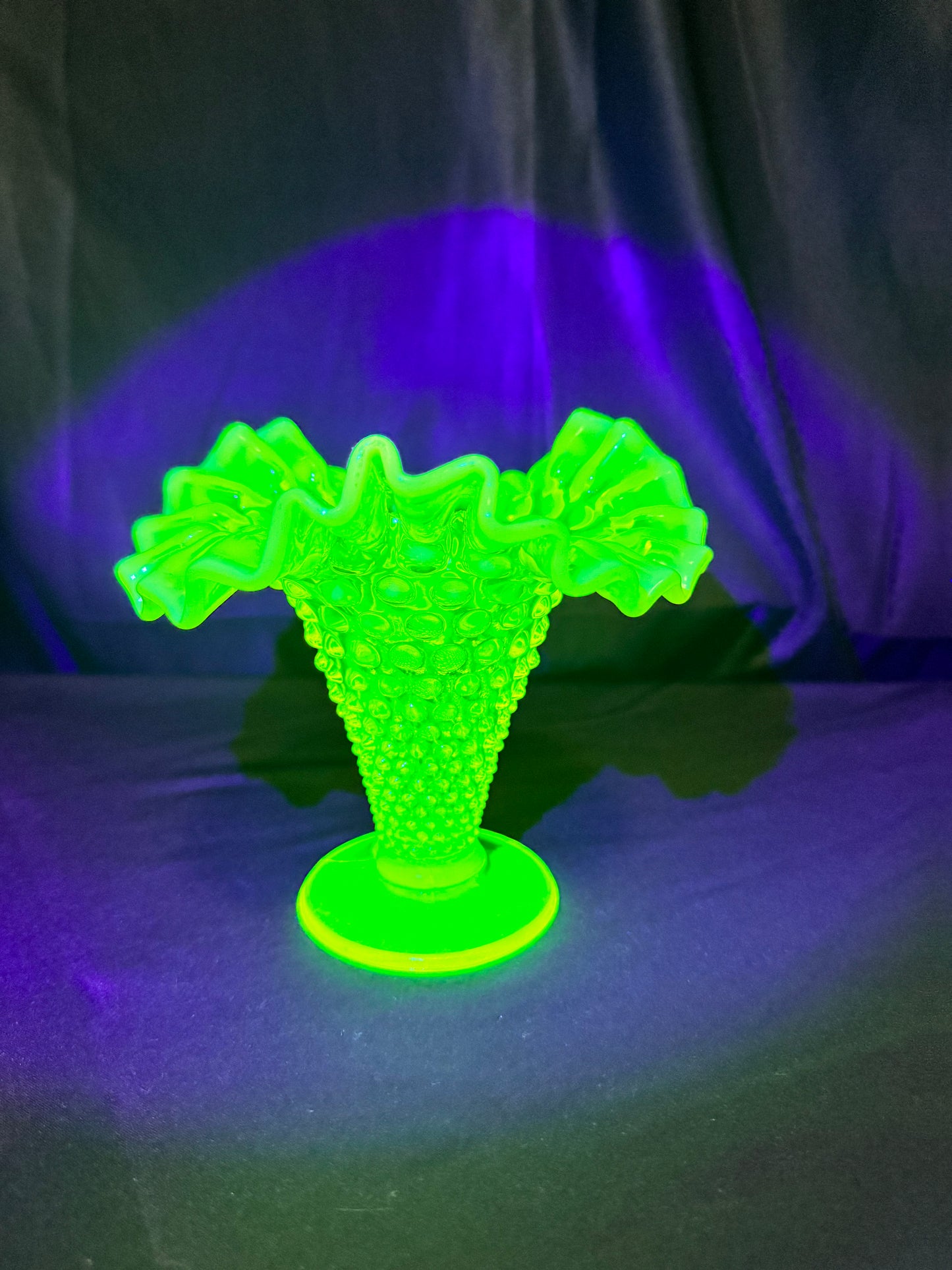 Uranium-Fenton- hobnail- 5.5” tall Flower Vase- Topaz opalescent