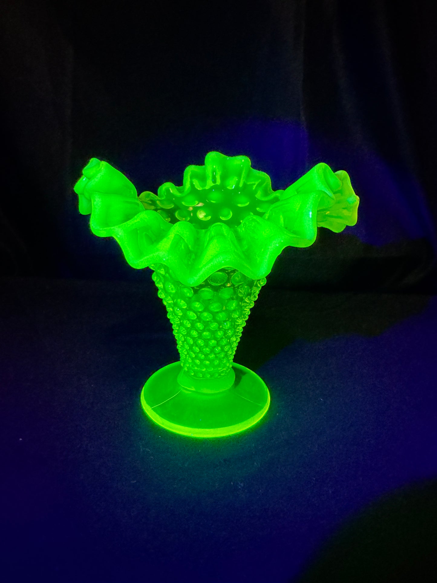 Uranium-Fenton- hobnail- 5.5” tall Flower Vase- Topaz opalescent