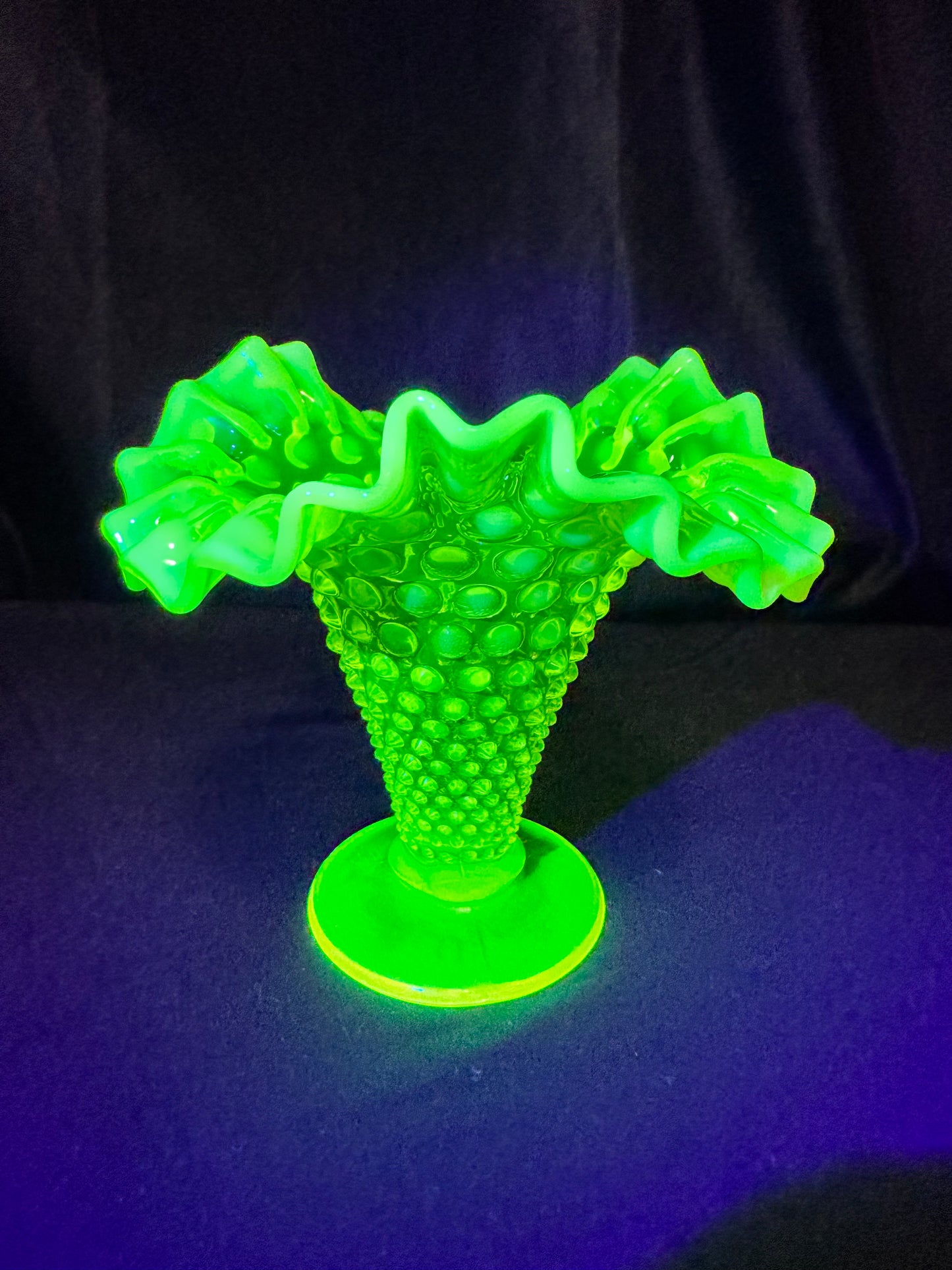 Uranium-Fenton- hobnail- 5.5” tall Flower Vase- Topaz opalescent