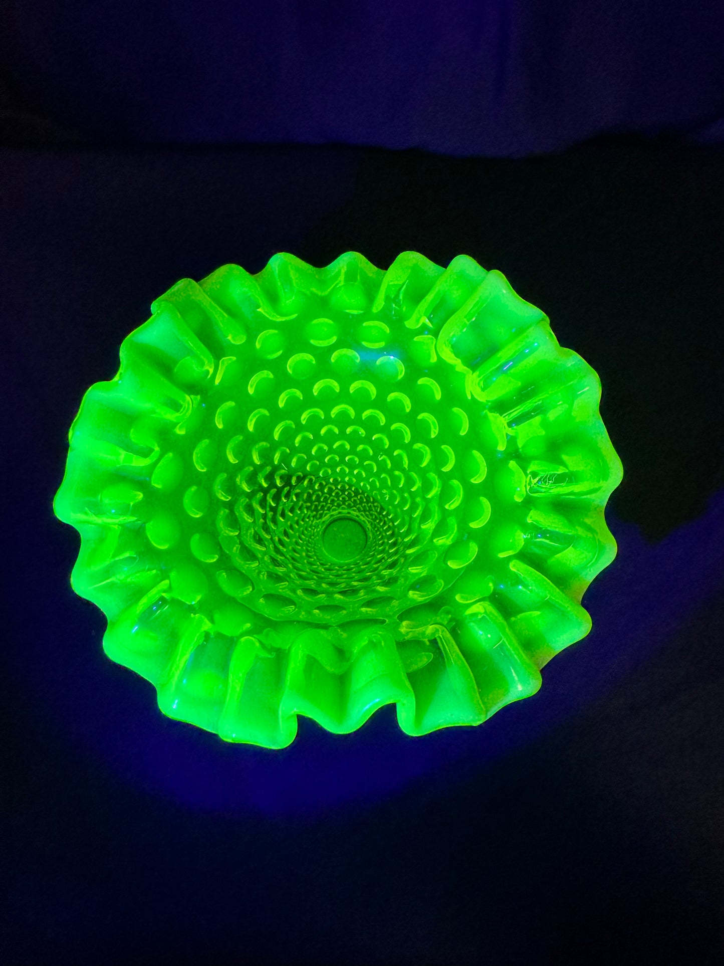 Uranium-Fenton- hobnail- 5.5” tall Flower Vase- Topaz opalescent
