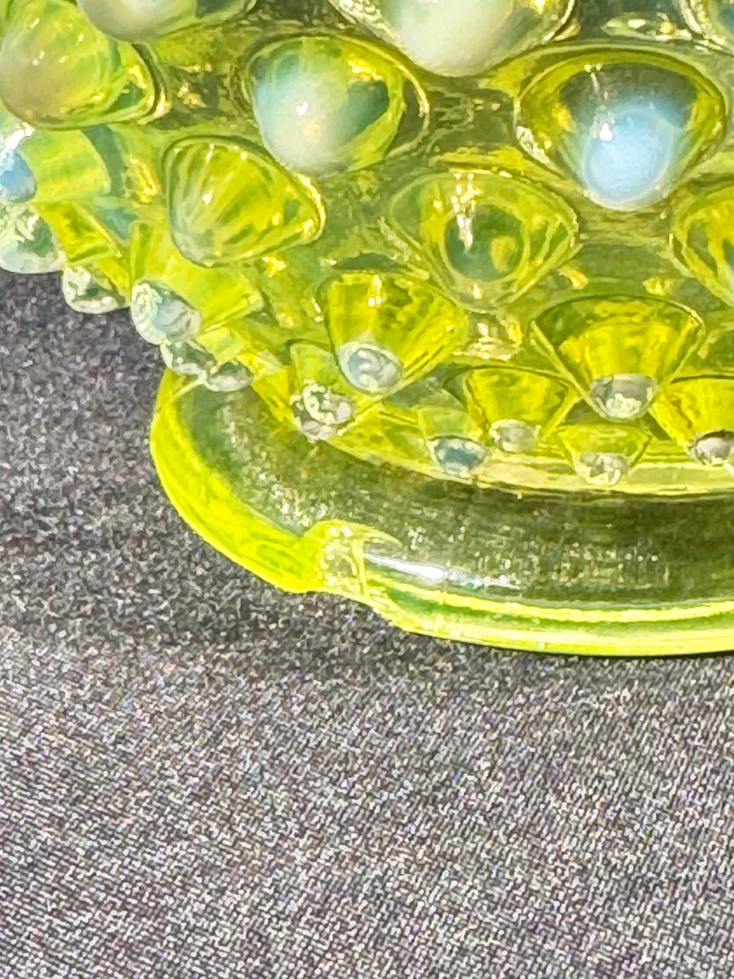Uranium-Fenton- hobnail- Ruffled Bowl - Topaz opalescent