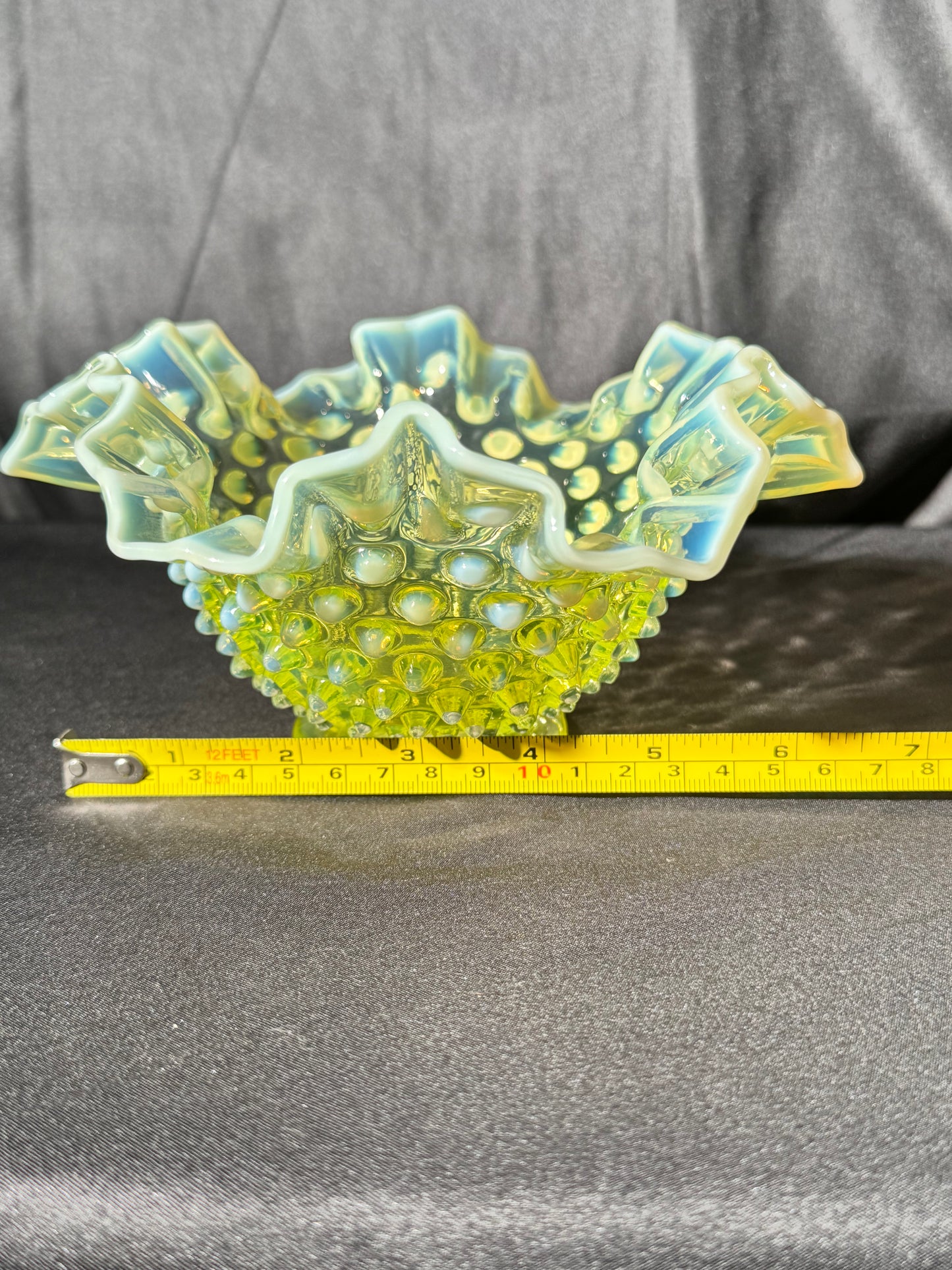 Uranium-Fenton- hobnail- Ruffled Bowl - Topaz opalescent