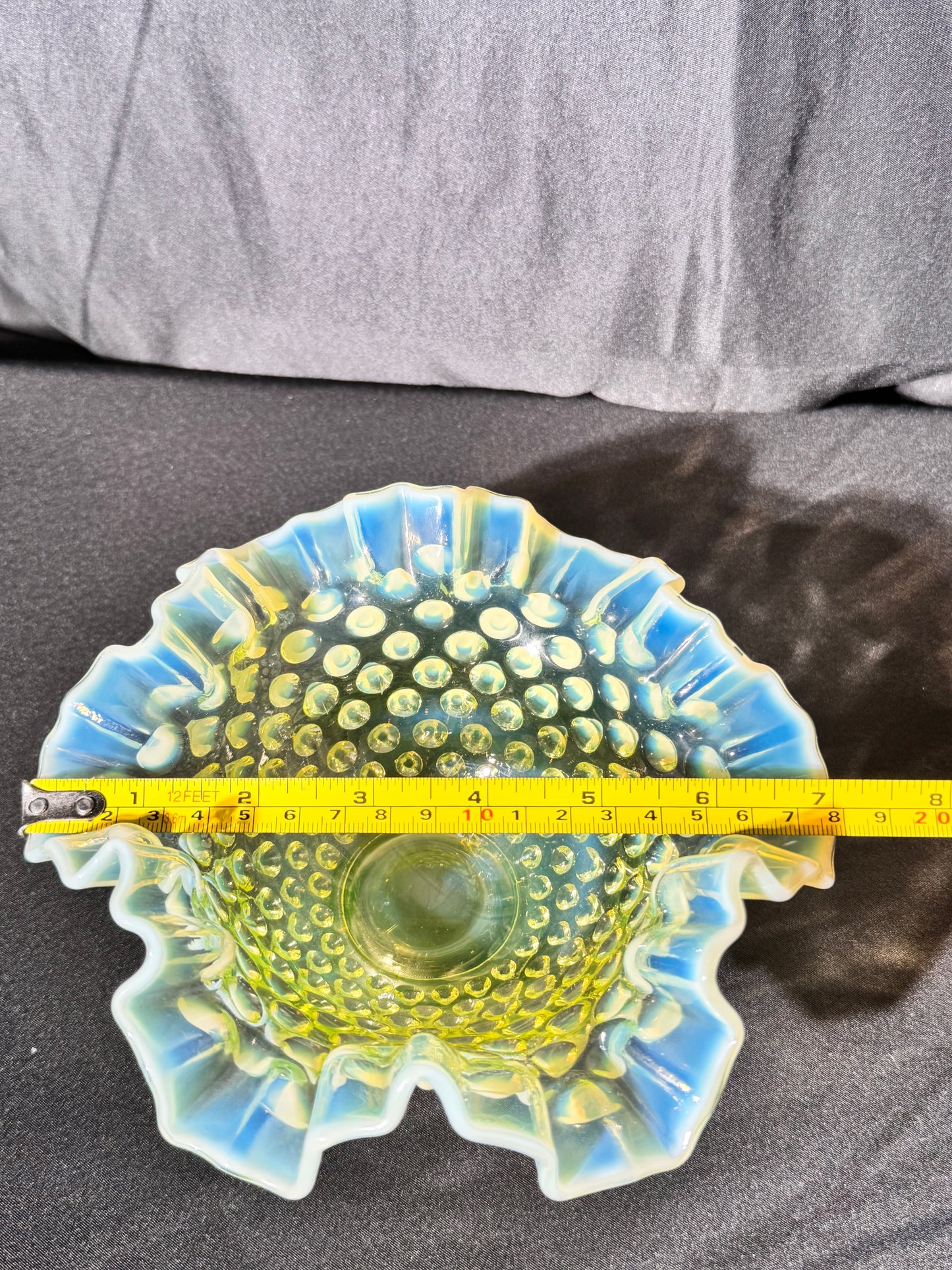 Uranium-Fenton- hobnail- Ruffled Bowl - Topaz opalescent