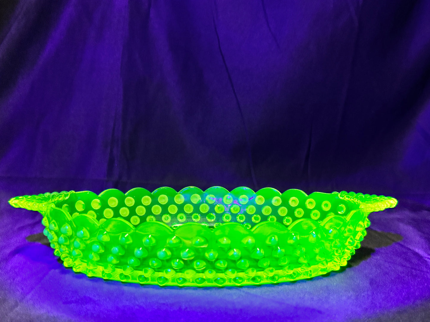 Uranium- Fenton- Hobnail- Oval Serving Dish- Topaz Opalescent