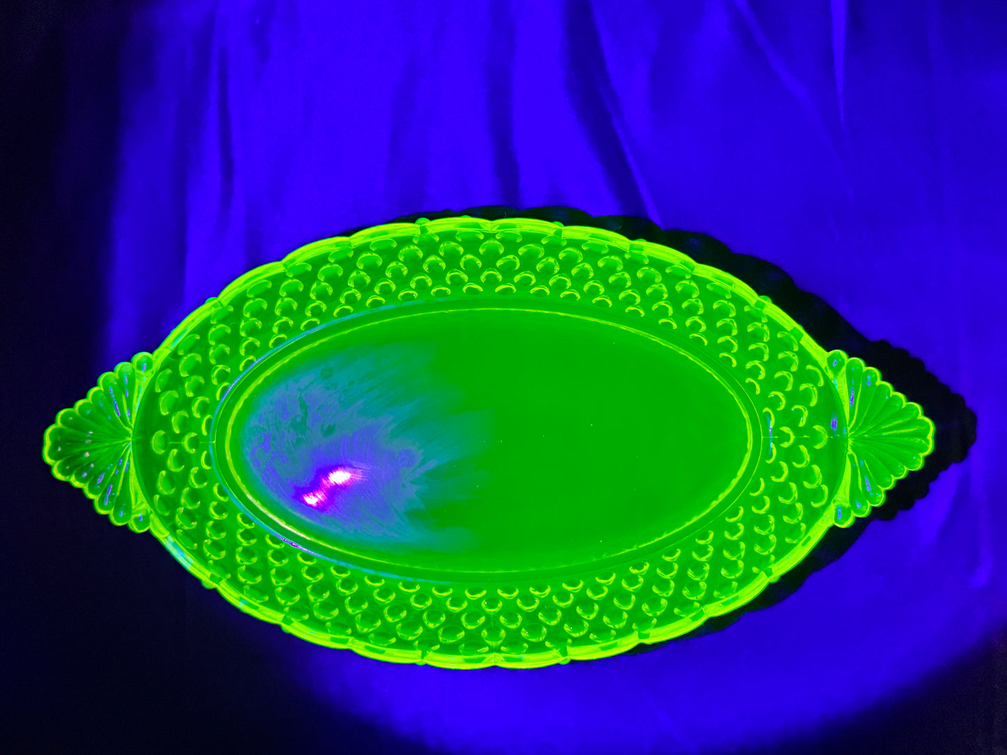 Uranium- Fenton- Hobnail- Oval Serving Dish- Topaz Opalescent