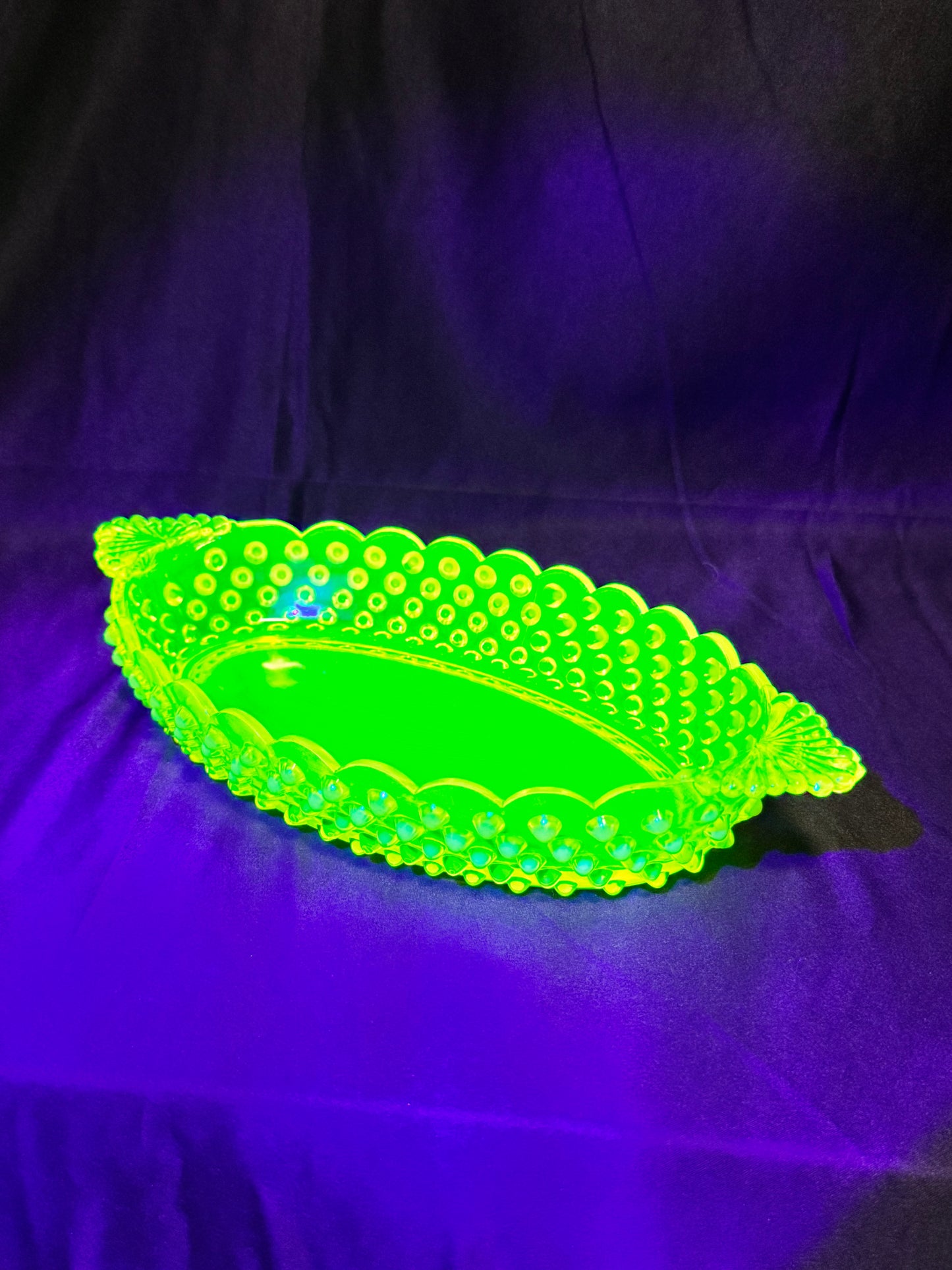 Uranium- Fenton- Hobnail- Oval Serving Dish- Topaz Opalescent