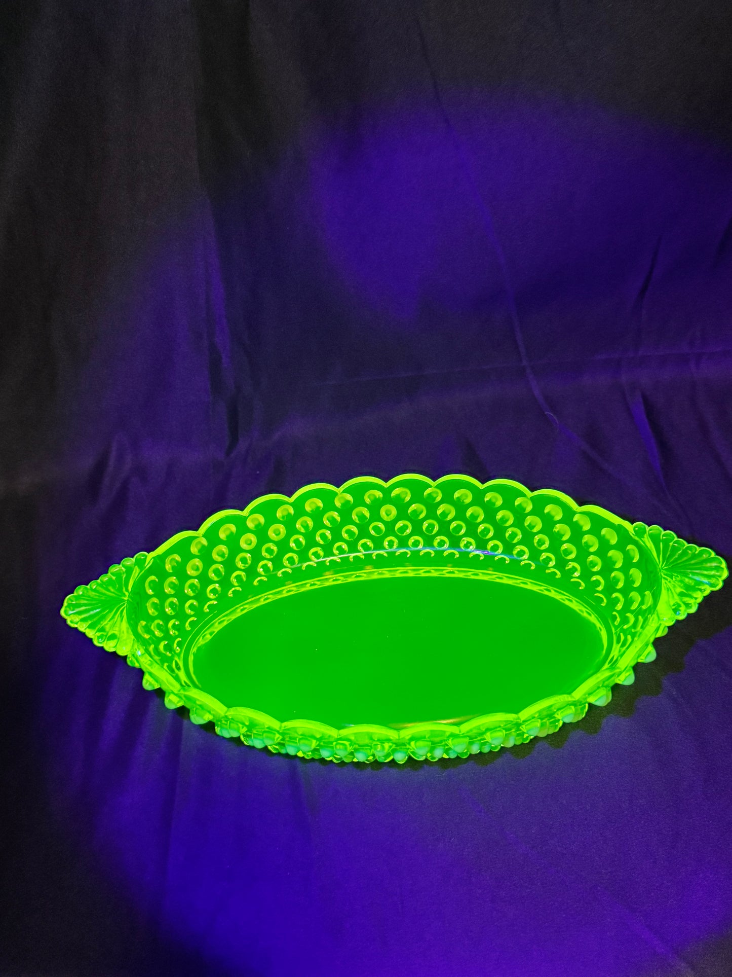 Uranium- Fenton- Hobnail- Oval Serving Dish- Topaz Opalescent