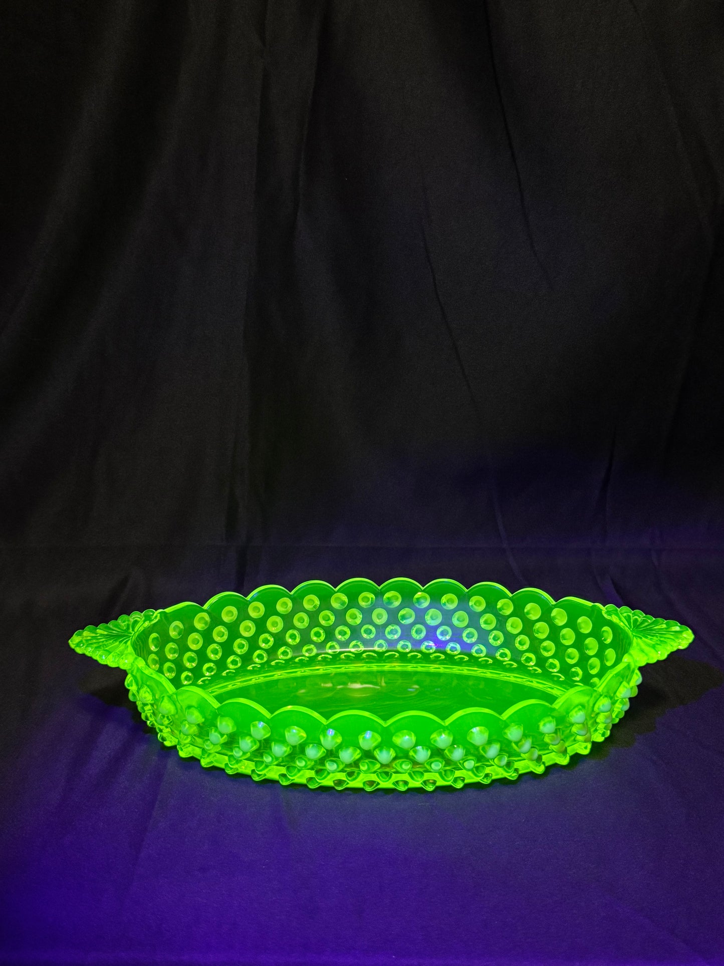 Uranium- Fenton- Hobnail- Oval Serving Dish- Topaz Opalescent