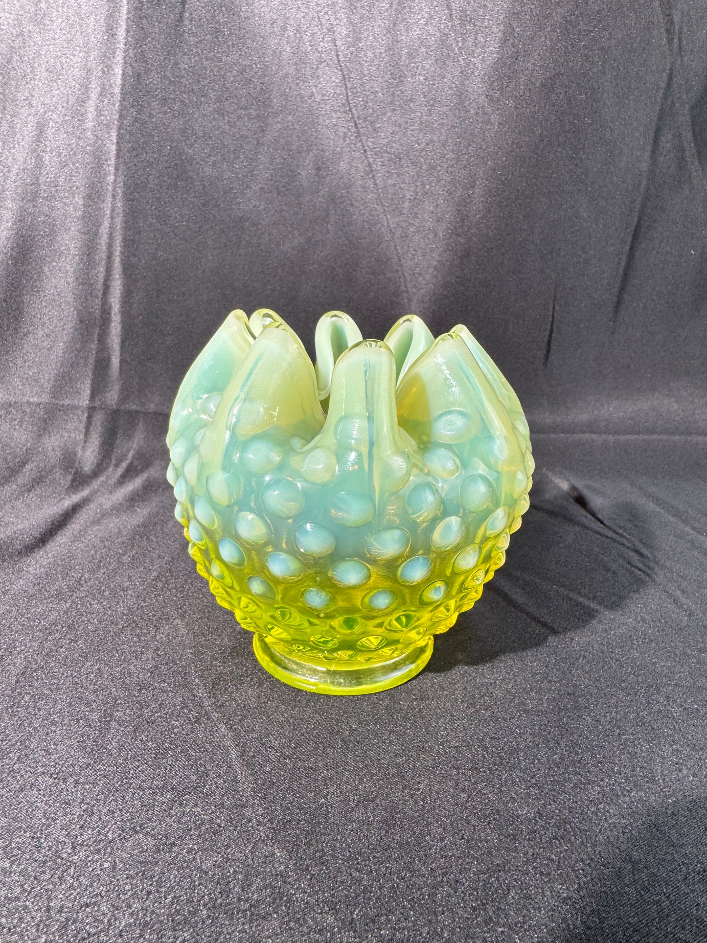Uranium- Fenton- Hobnail- Rose Bowl- Topaz Opalescent
