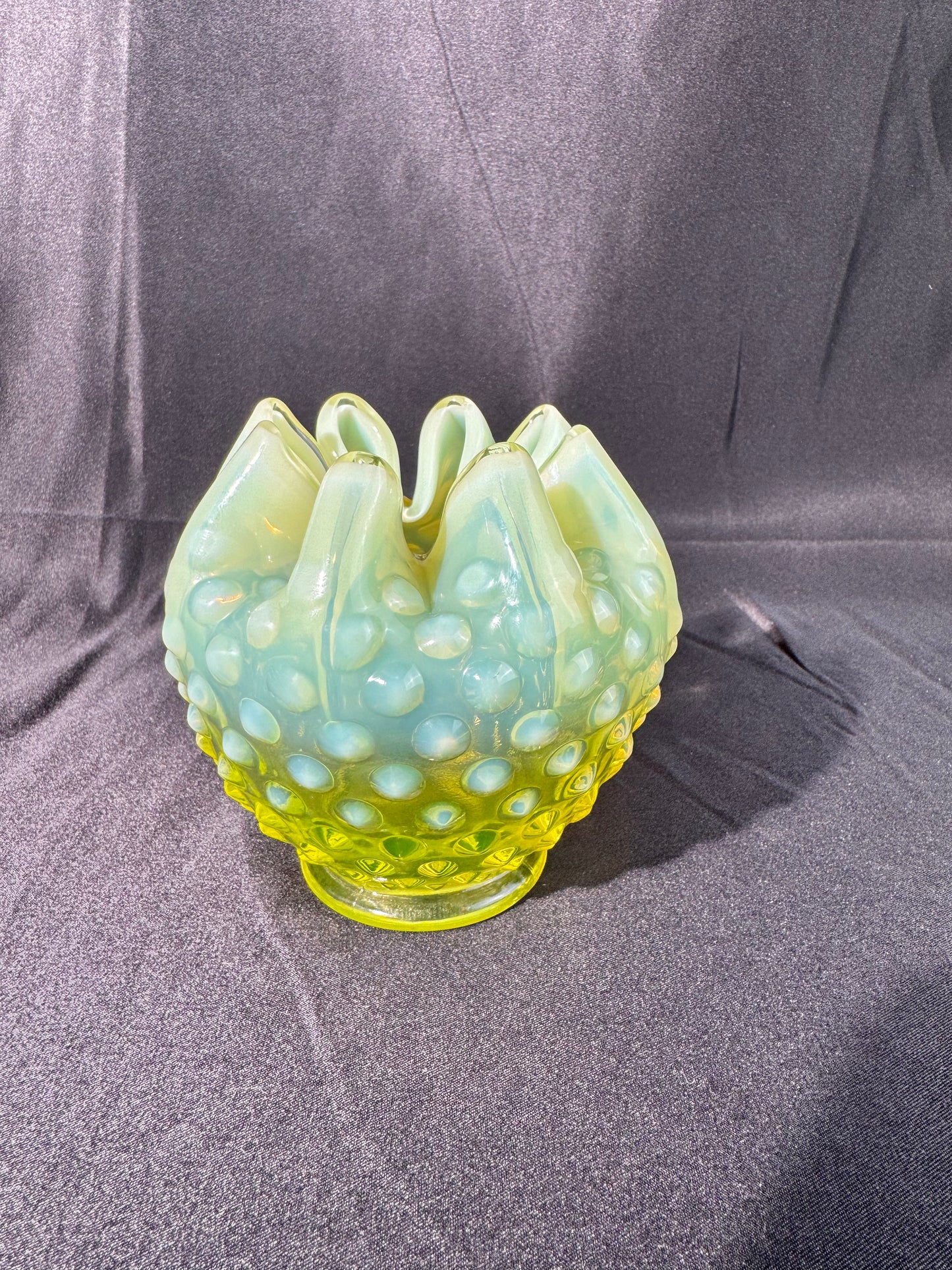 Uranium- Fenton- Hobnail- Rose Bowl- Topaz Opalescent