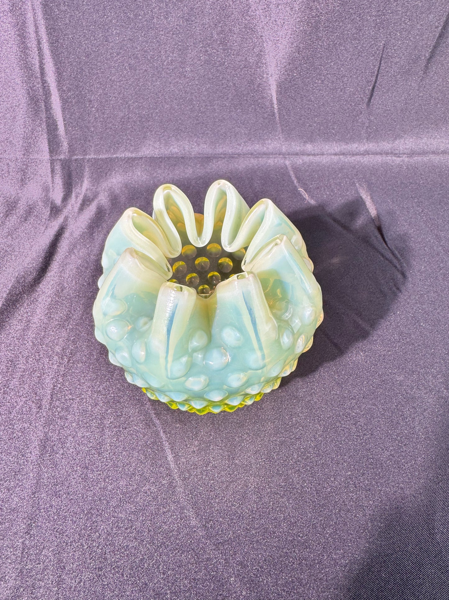 Uranium- Fenton- Hobnail- Rose Bowl- Topaz Opalescent