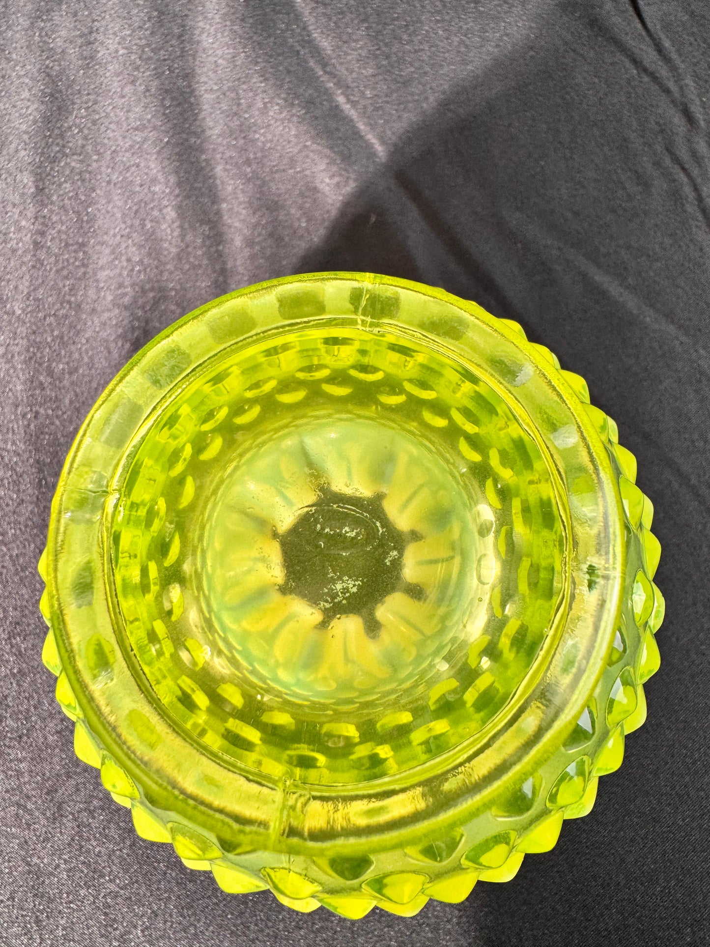 Uranium- Fenton- Hobnail- Rose Bowl- Topaz Opalescent