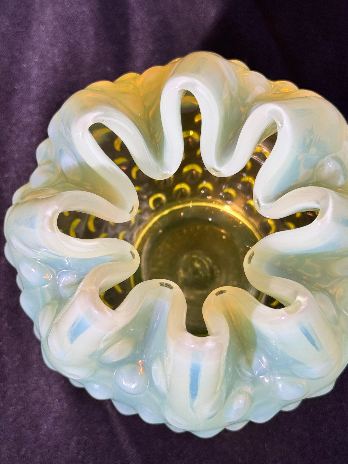 Uranium- Fenton- Hobnail- Rose Bowl- Topaz Opalescent
