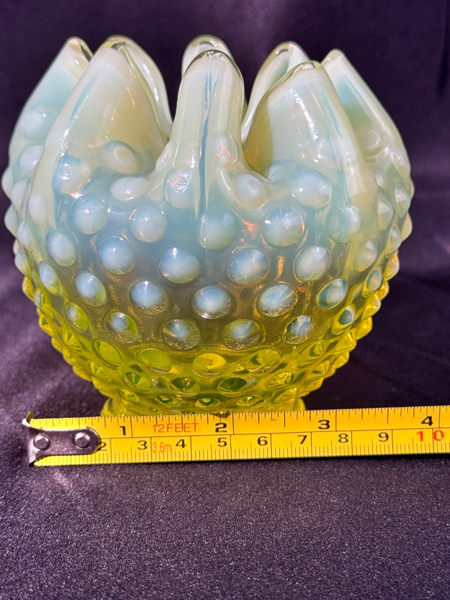 Uranium- Fenton- Hobnail- Rose Bowl- Topaz Opalescent