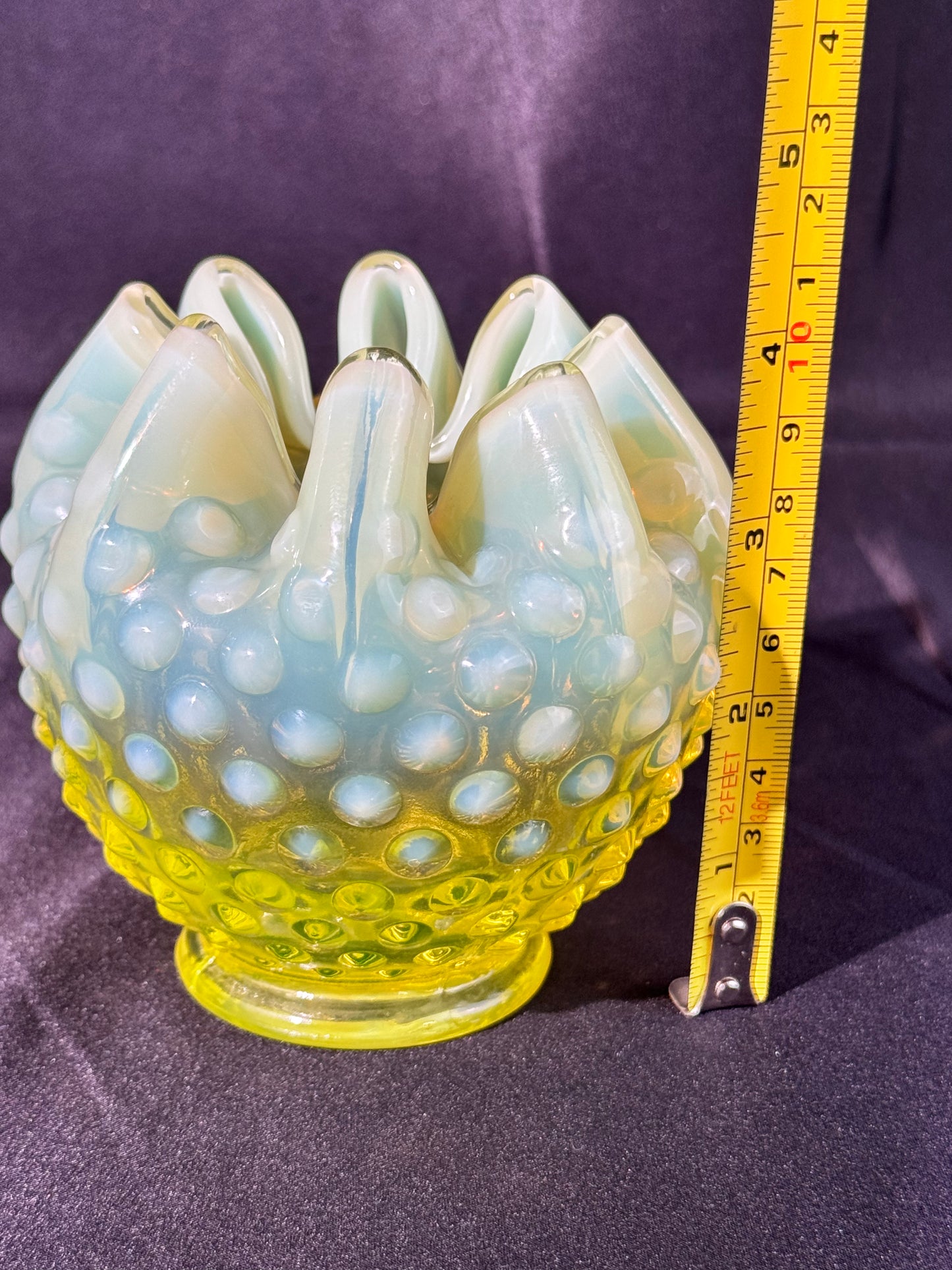 Uranium- Fenton- Hobnail- Rose Bowl- Topaz Opalescent