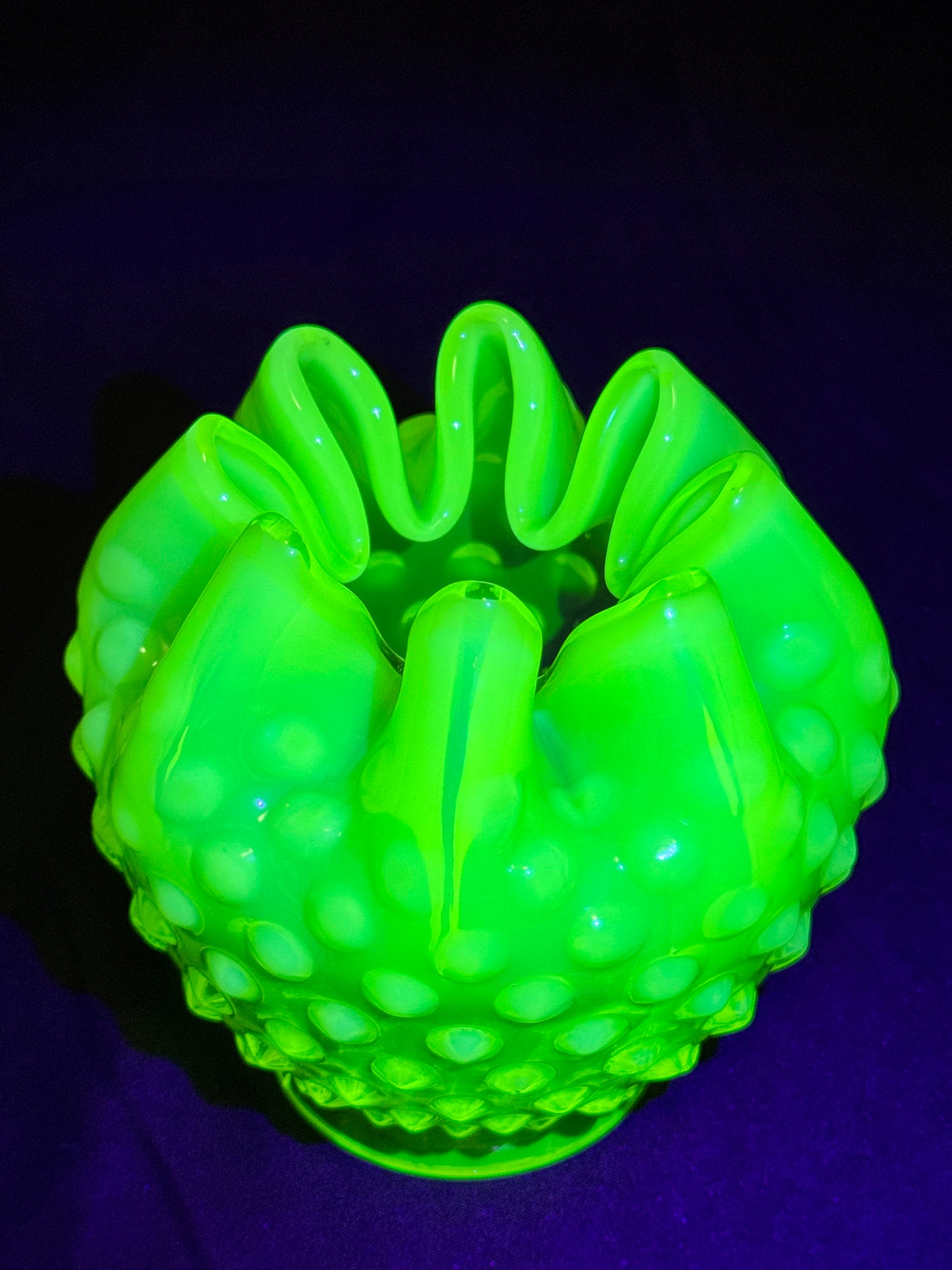 Uranium- Fenton- Hobnail- Rose Bowl- Topaz Opalescent