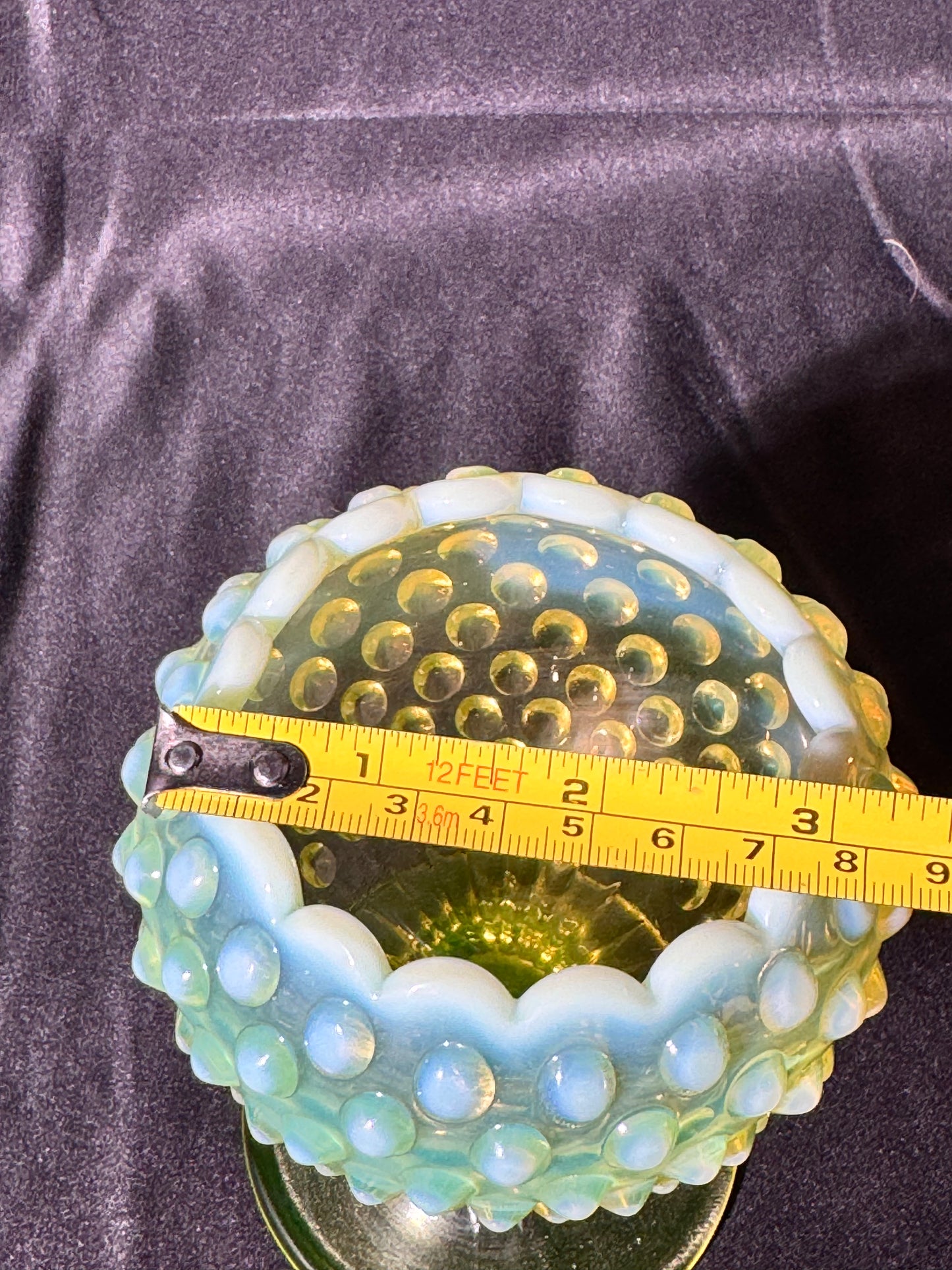 Uranium- Fenton- hobnail- Footed ball shaped Vase - topaz opalescent